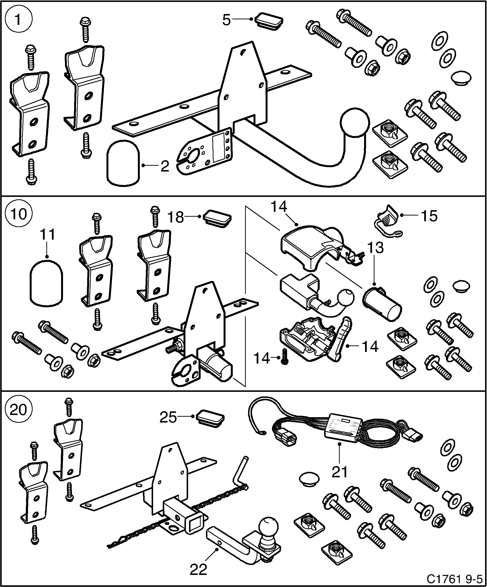 Saab 9-5 (9600) Towing hitch diagram