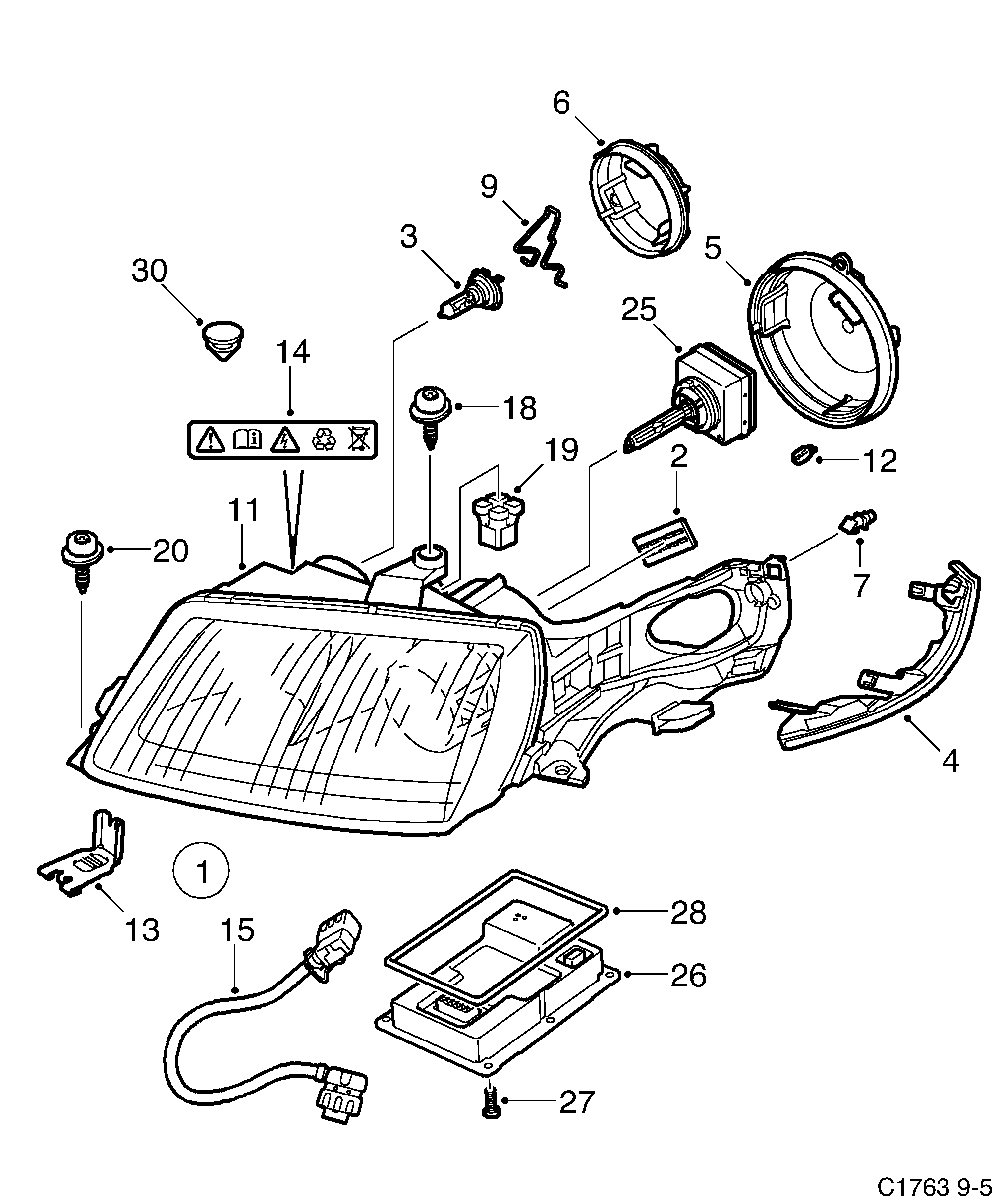 Saab 9-5 (9600) Headlamp Xenon diagram