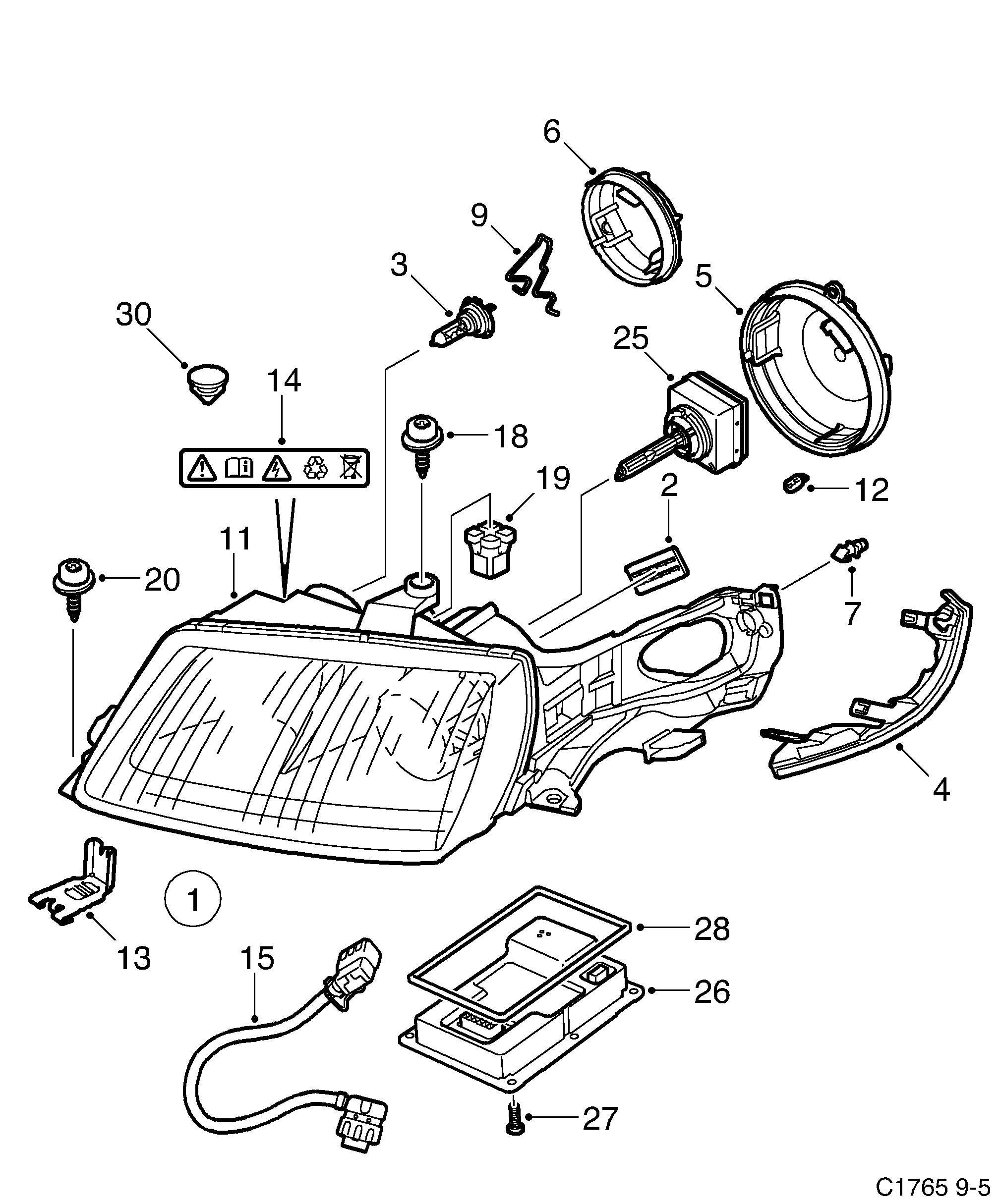 Saab 9-5 (9600) Headlamp Xenon diagram