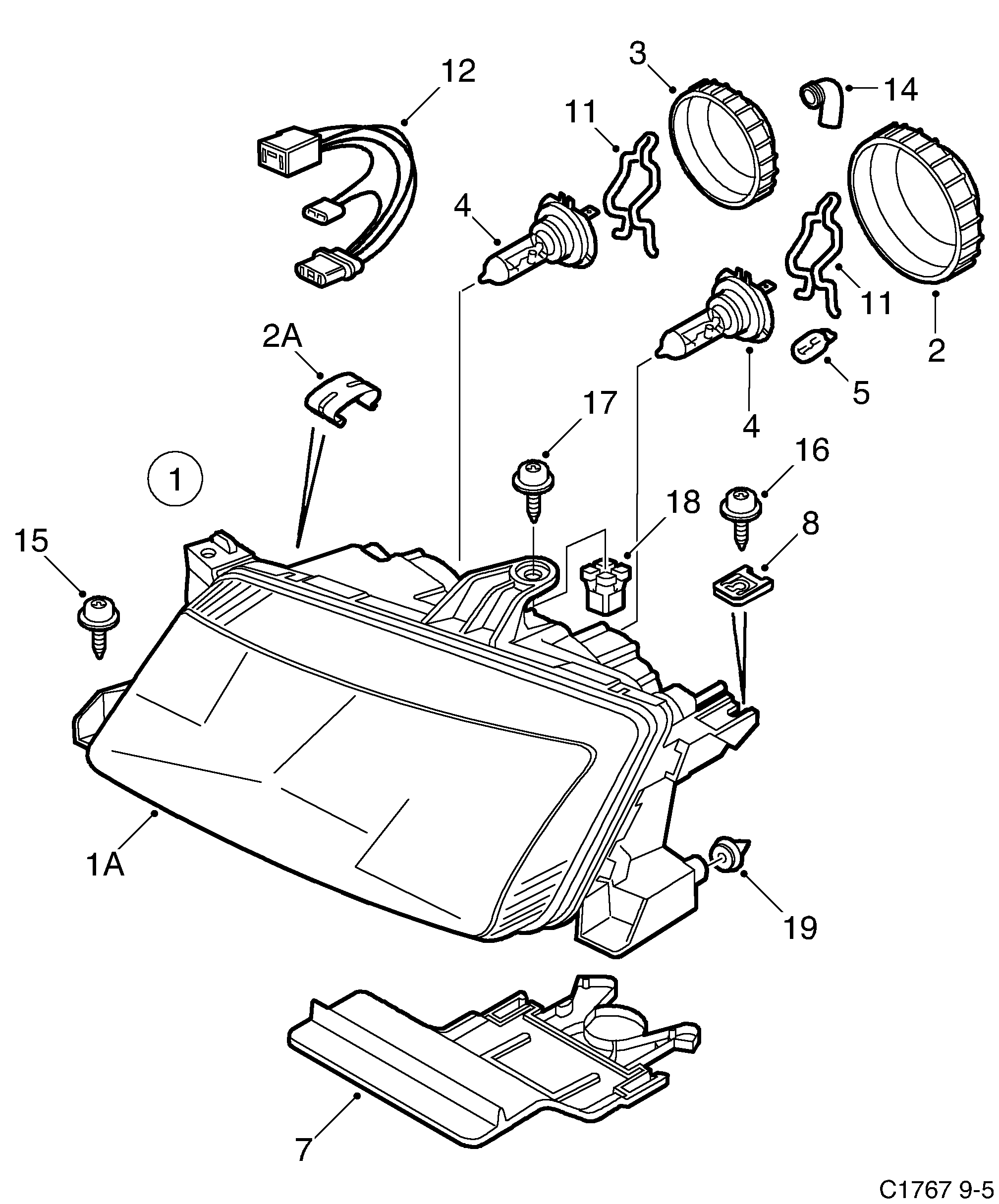 Saab 9-5 (9600) Headlamp diagram