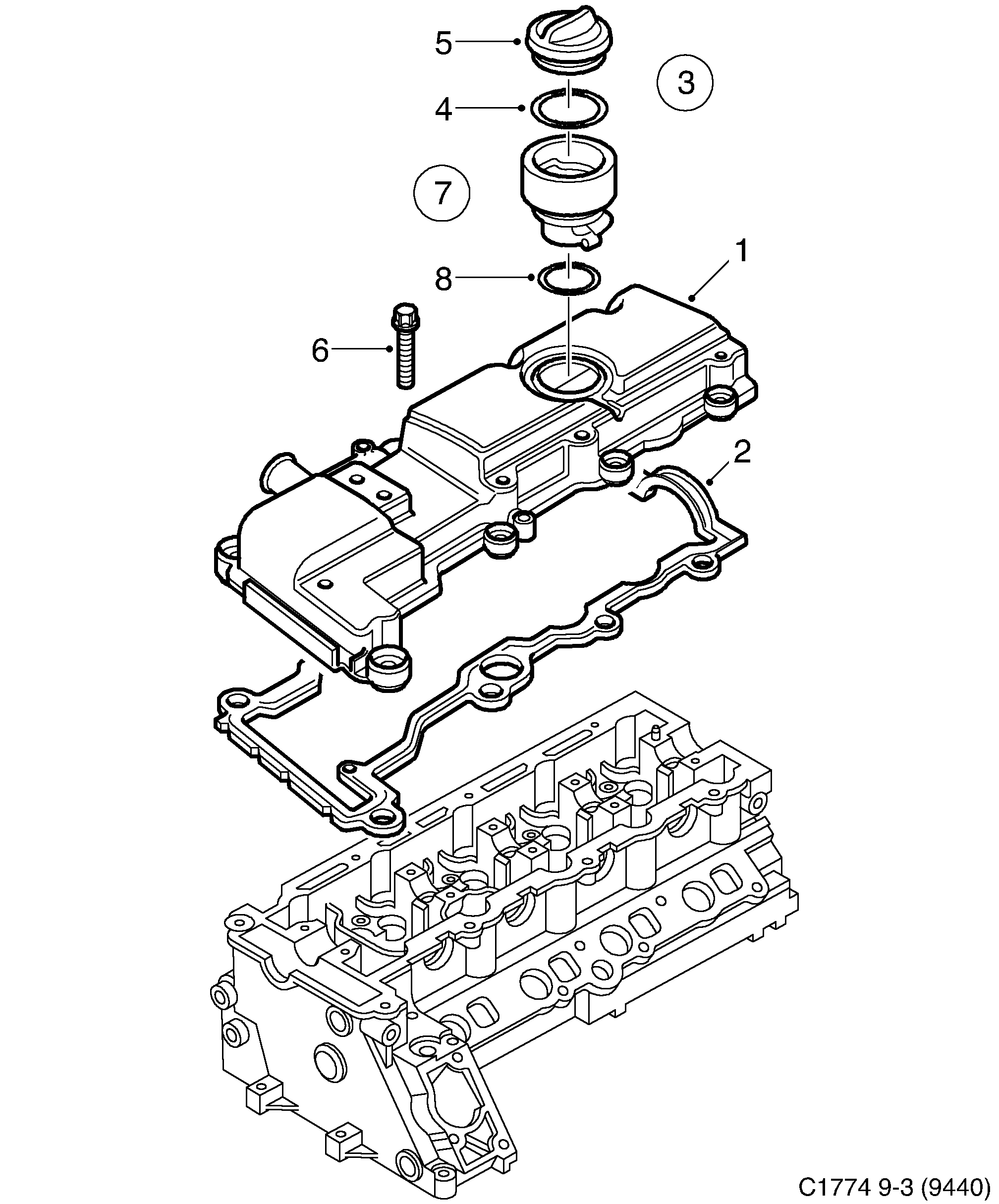 Saab 9-3 (9440) Valve cover diagram