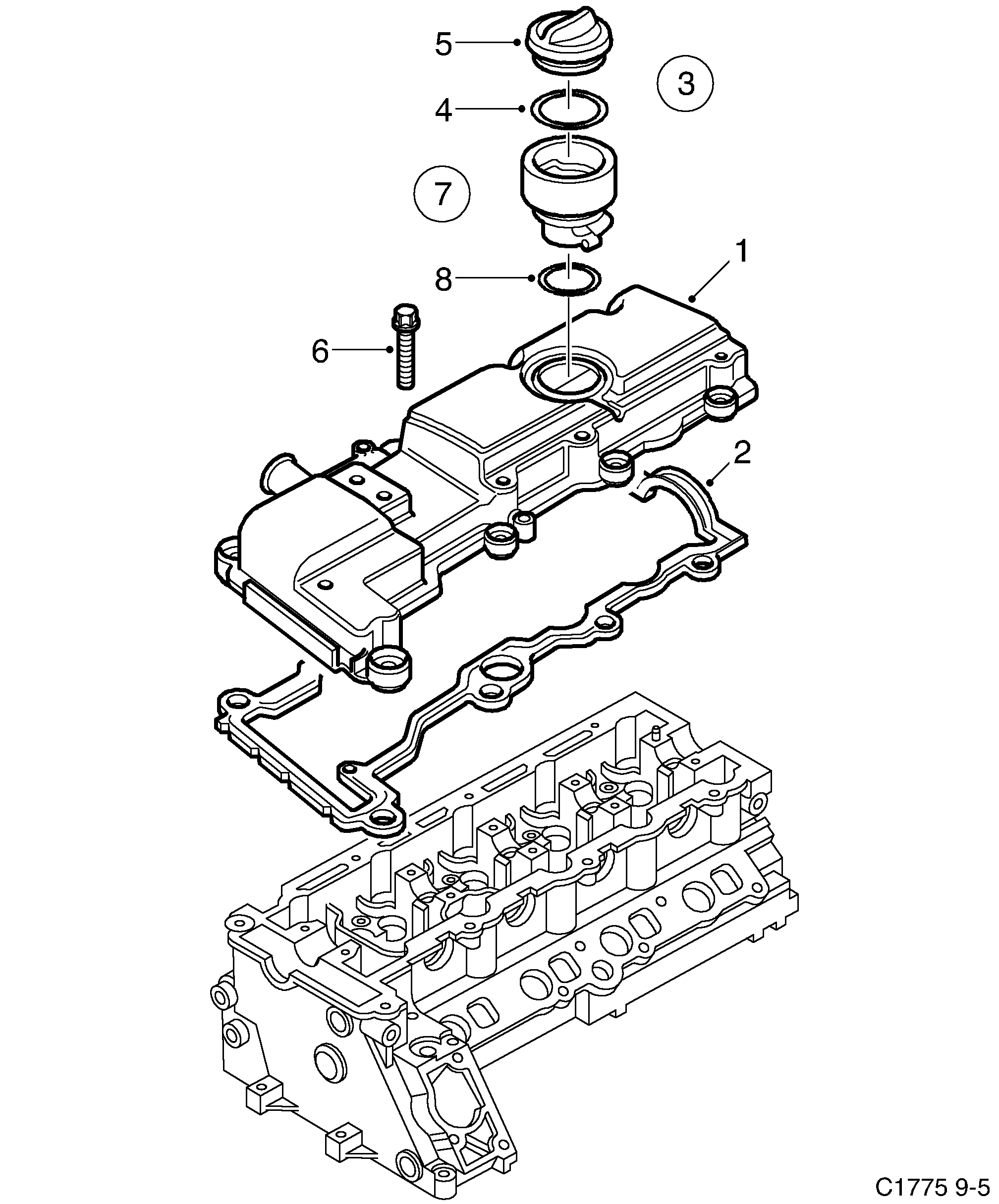 Saab 9-5 (9600) Valve cover diagram