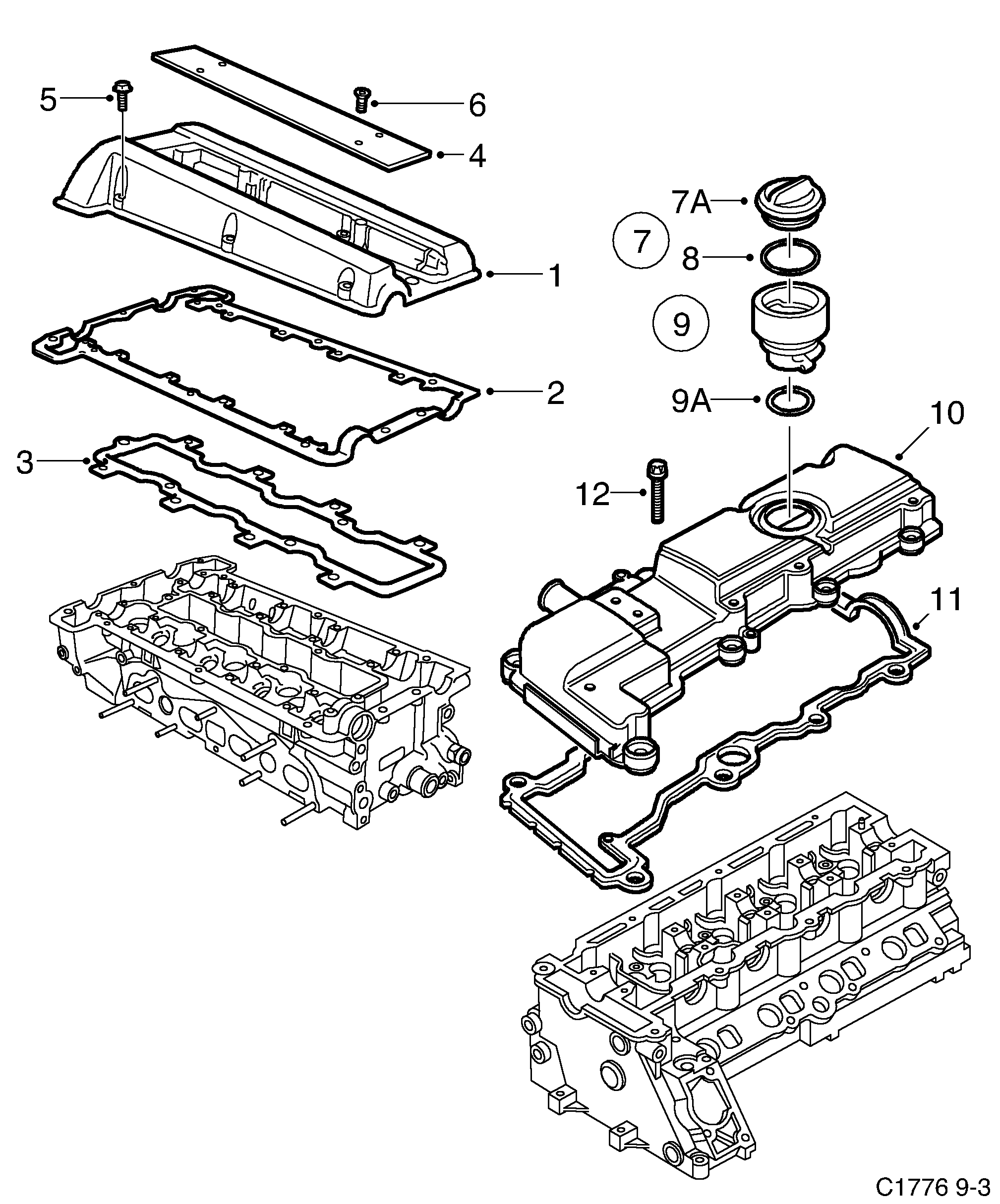 Saab 9-3 (9400) Valve cover diagram