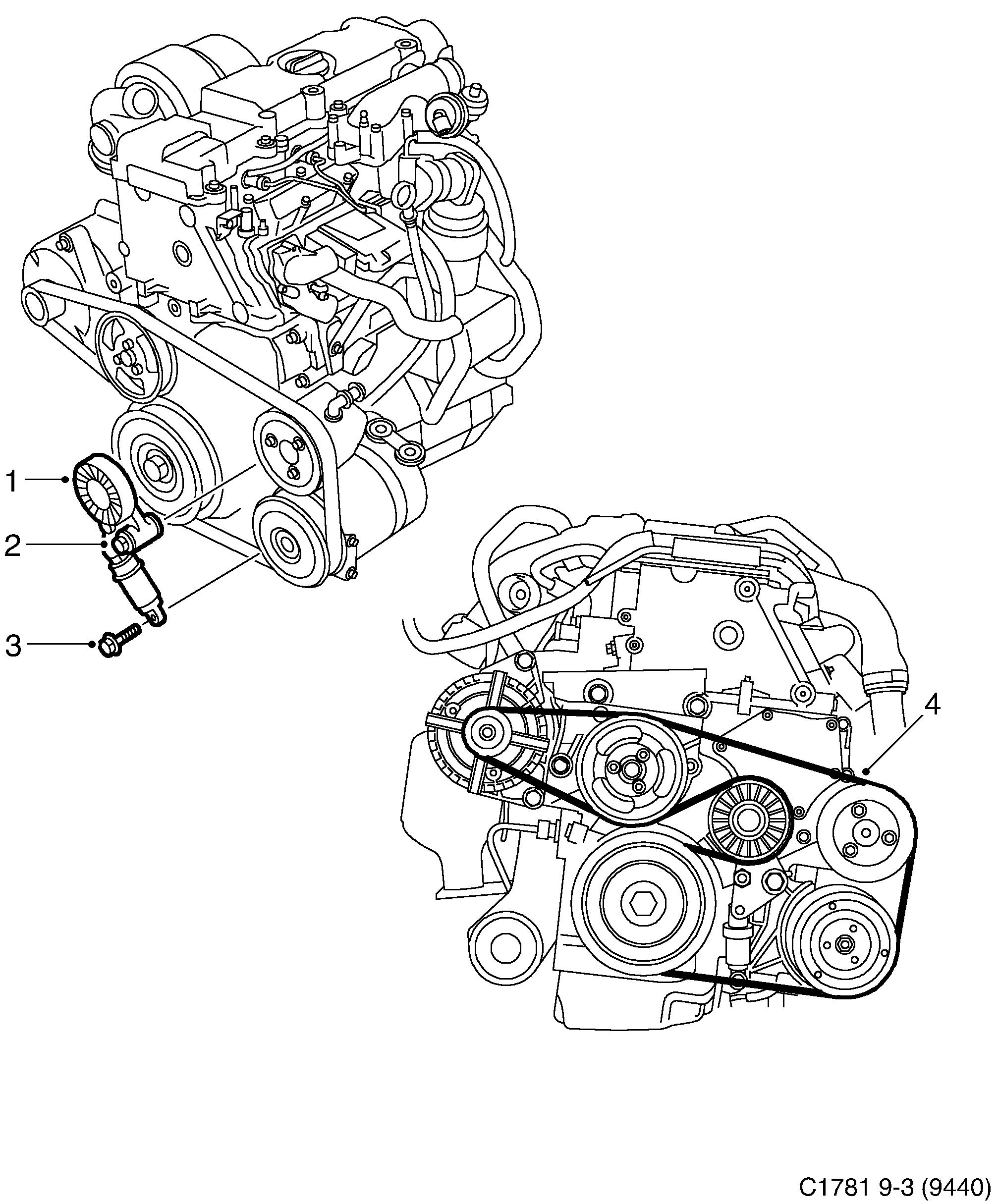 Saab 9-3 (9440) Belt tensioner diagram