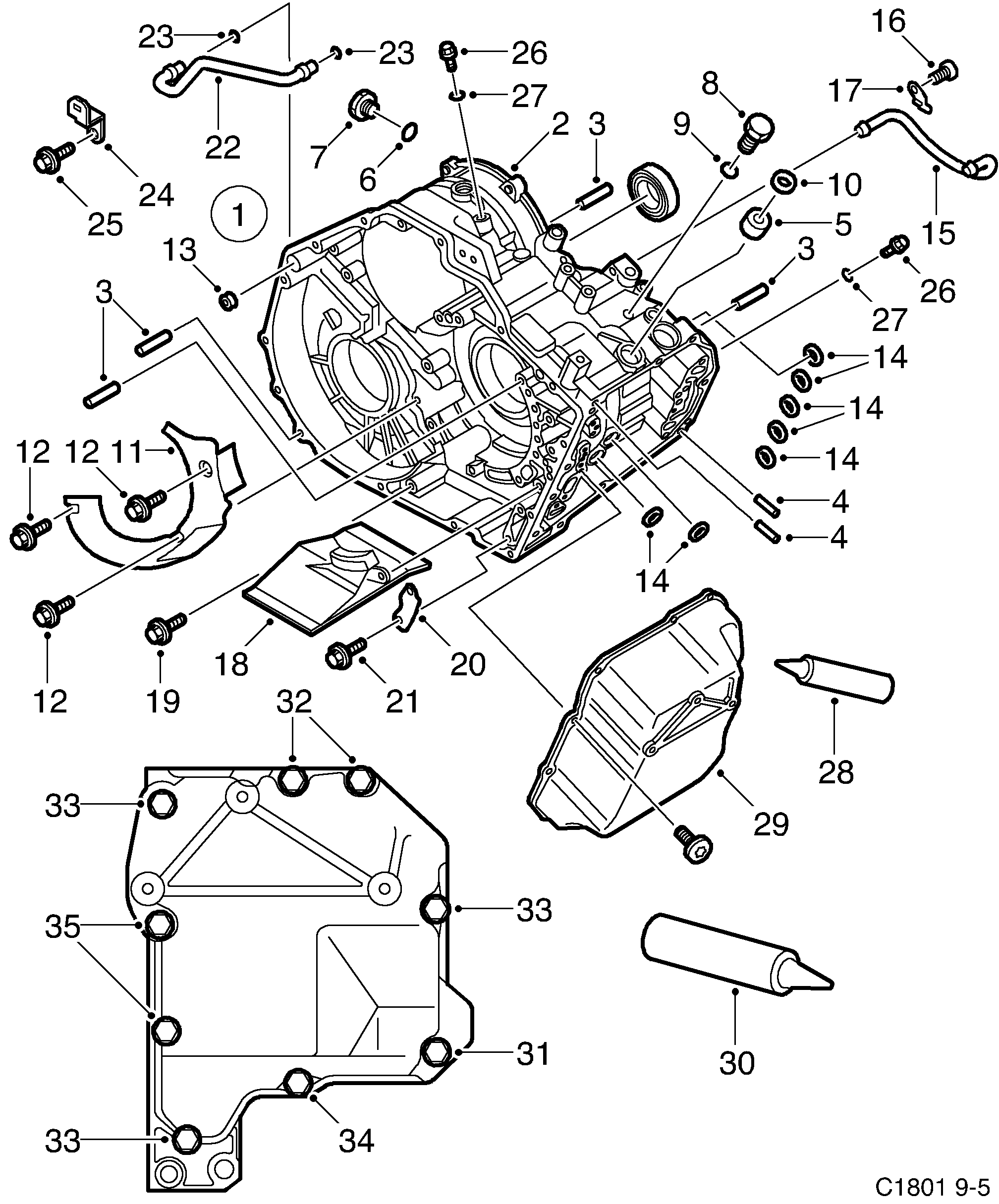 Saab 9-5 (9600) Gear box case, cover diagram