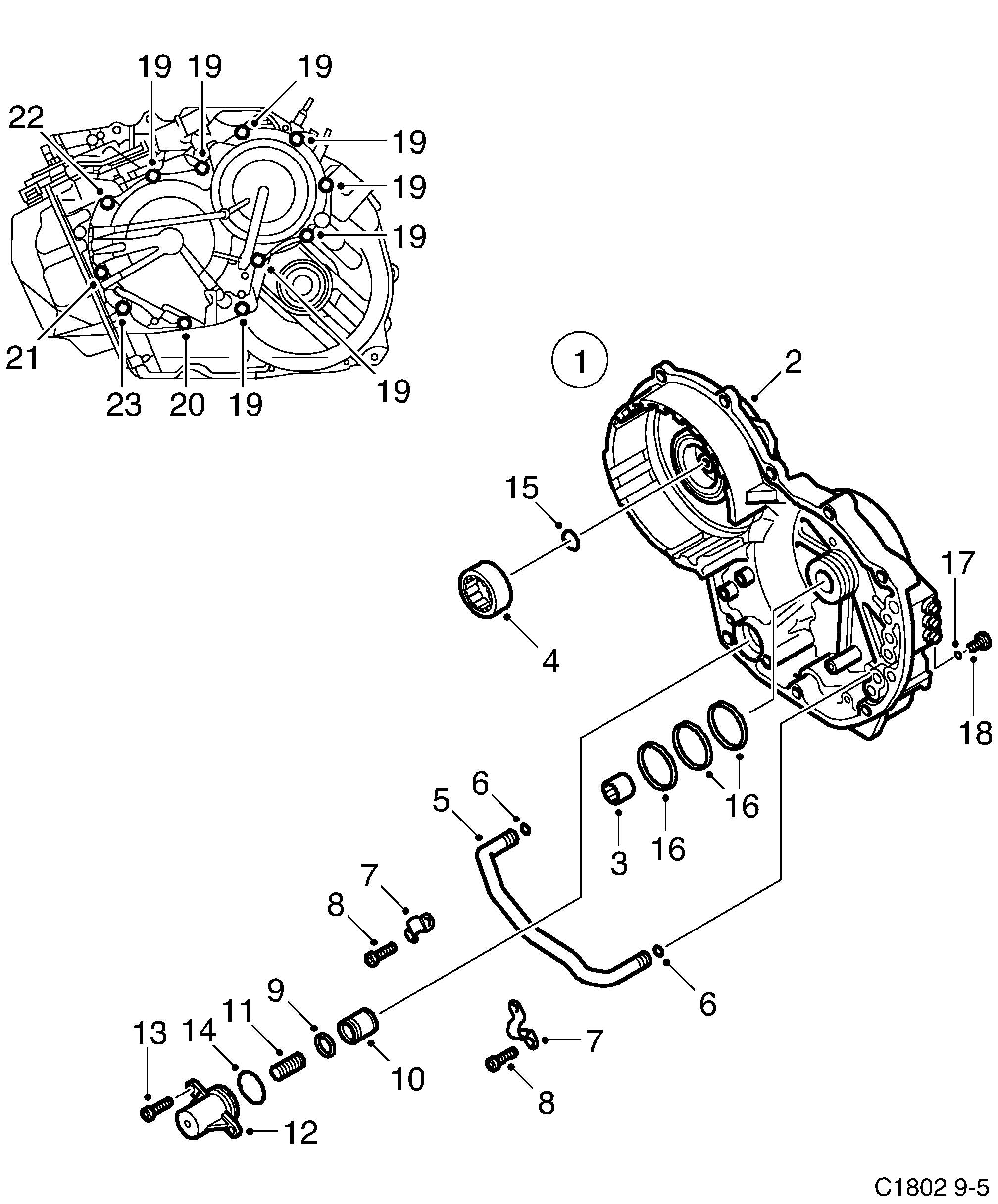 Saab 9-5 (9600) End cover diagram