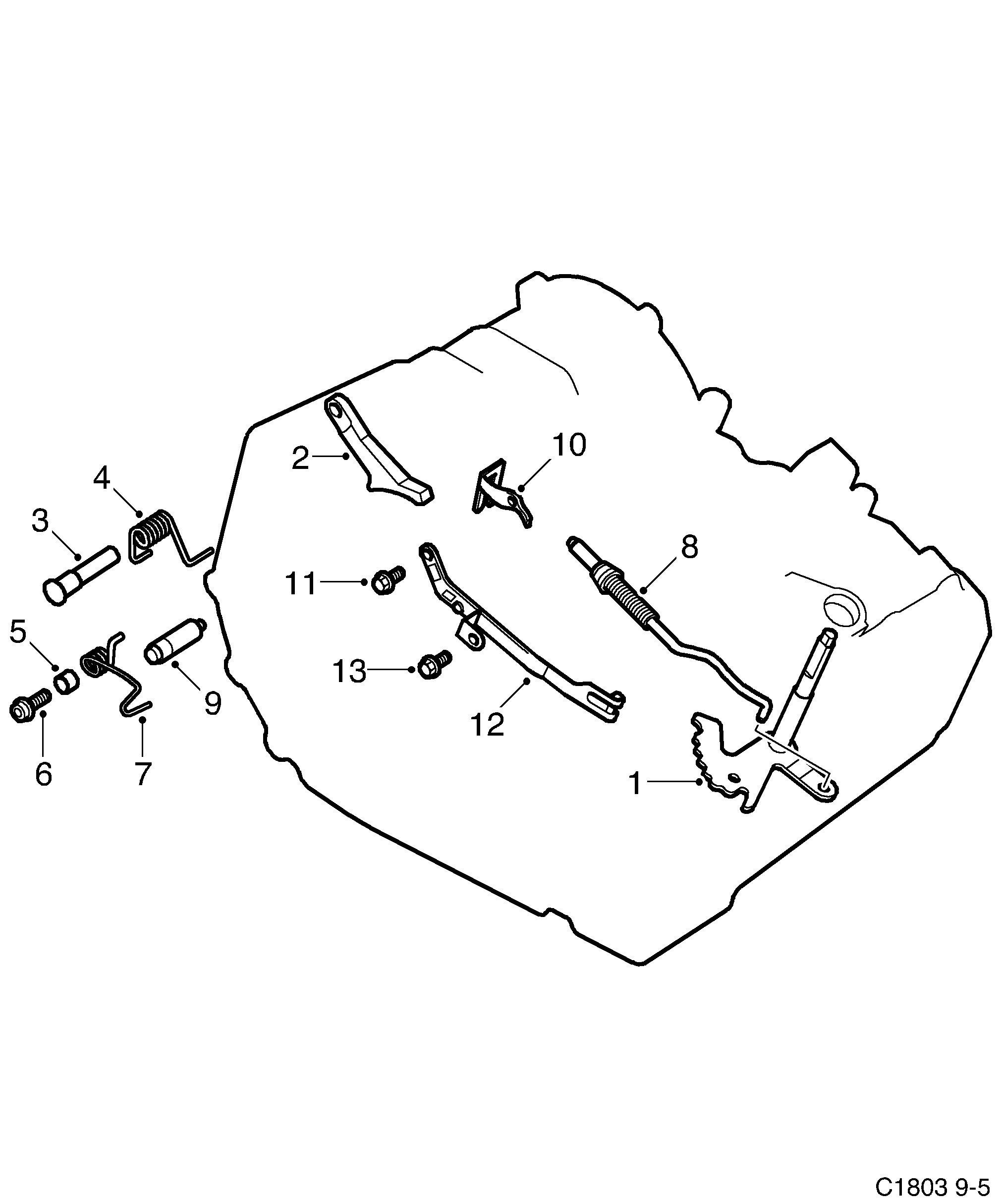 Saab 9-5 (9600) Controls in gear box diagram