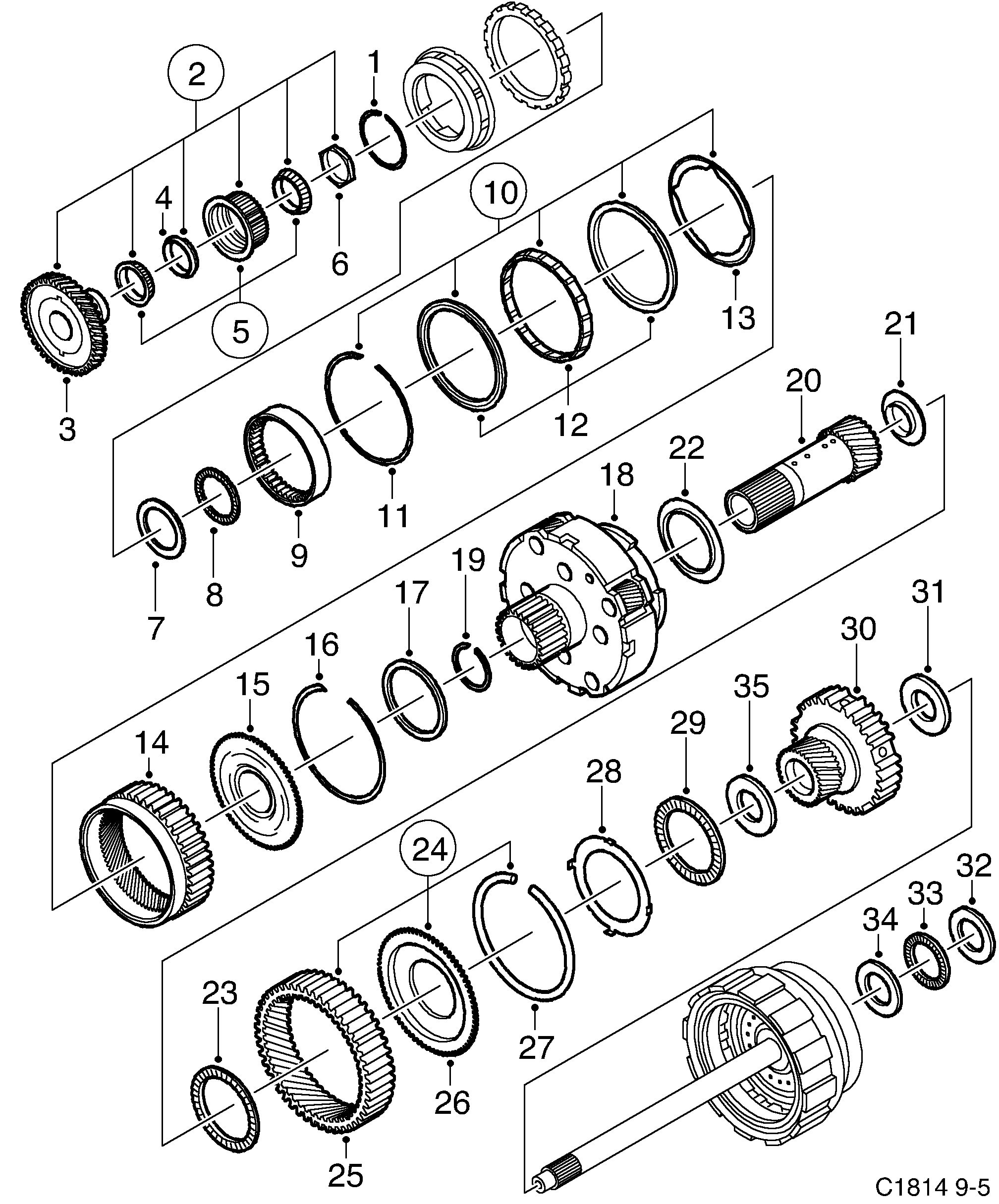 Saab 9-5 (9600) Output shaft Planetary gear diagram