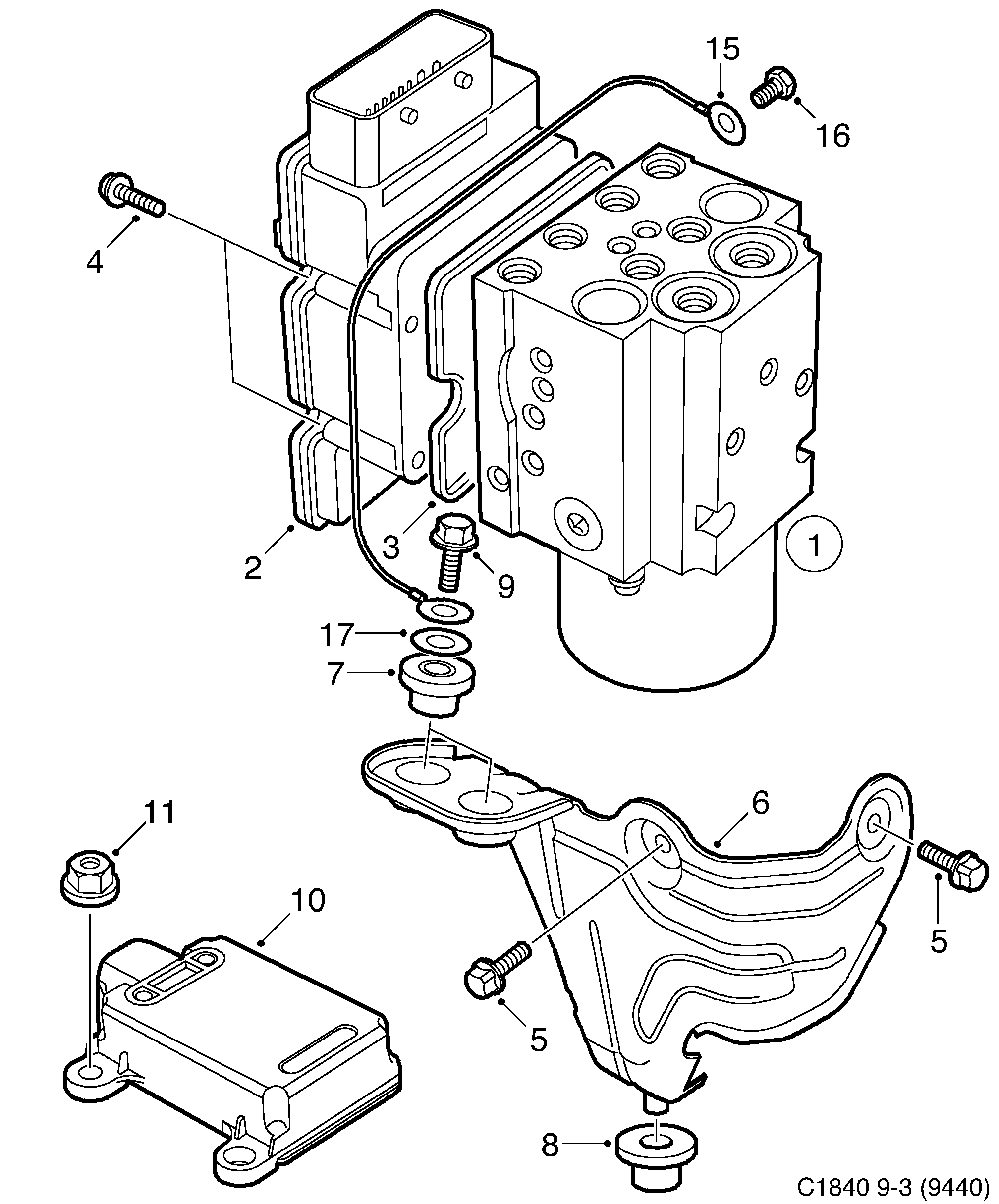 Saab 9-3 (9440) Hydraulic unit ABS diagram