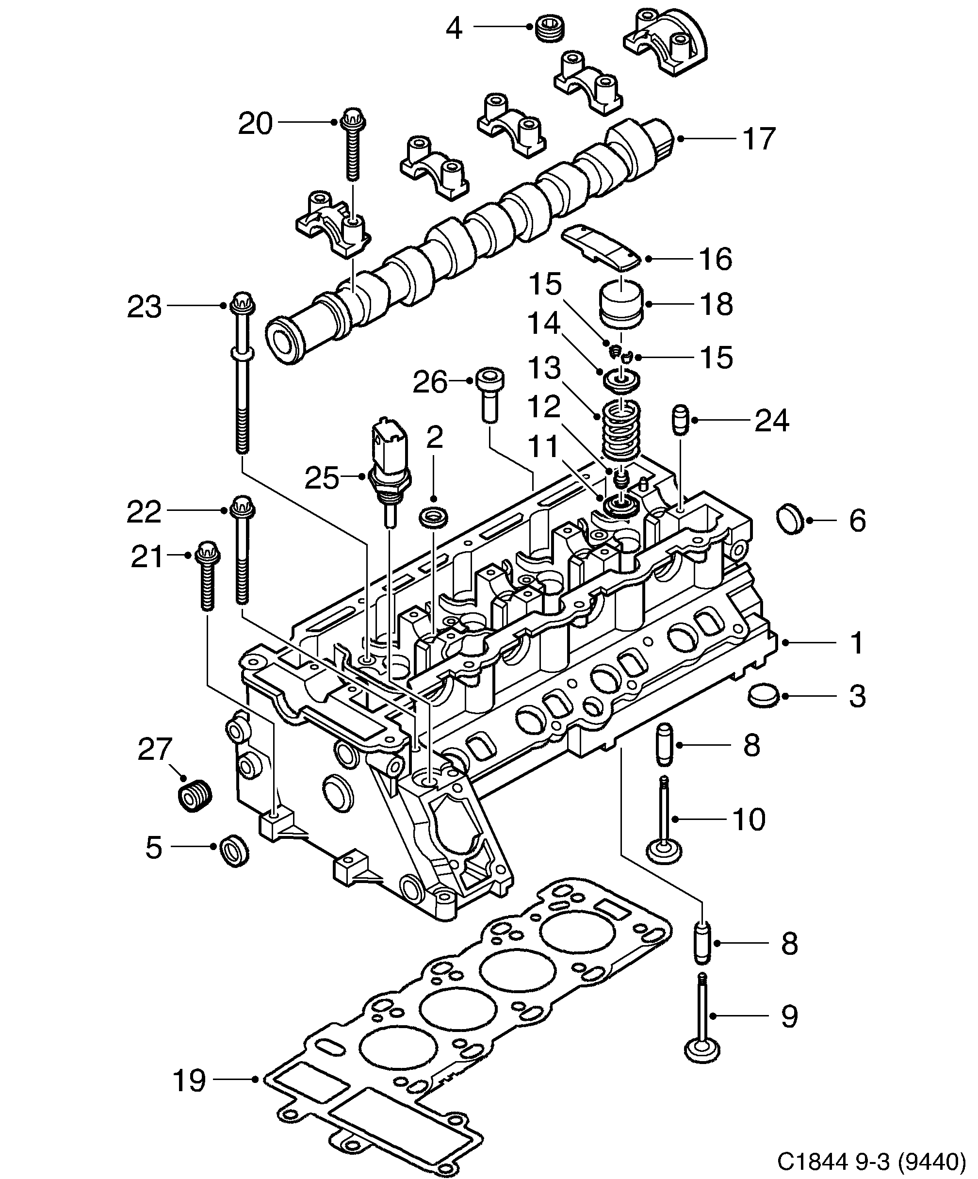 Saab 9-3 (9440) Cylinder head diagram