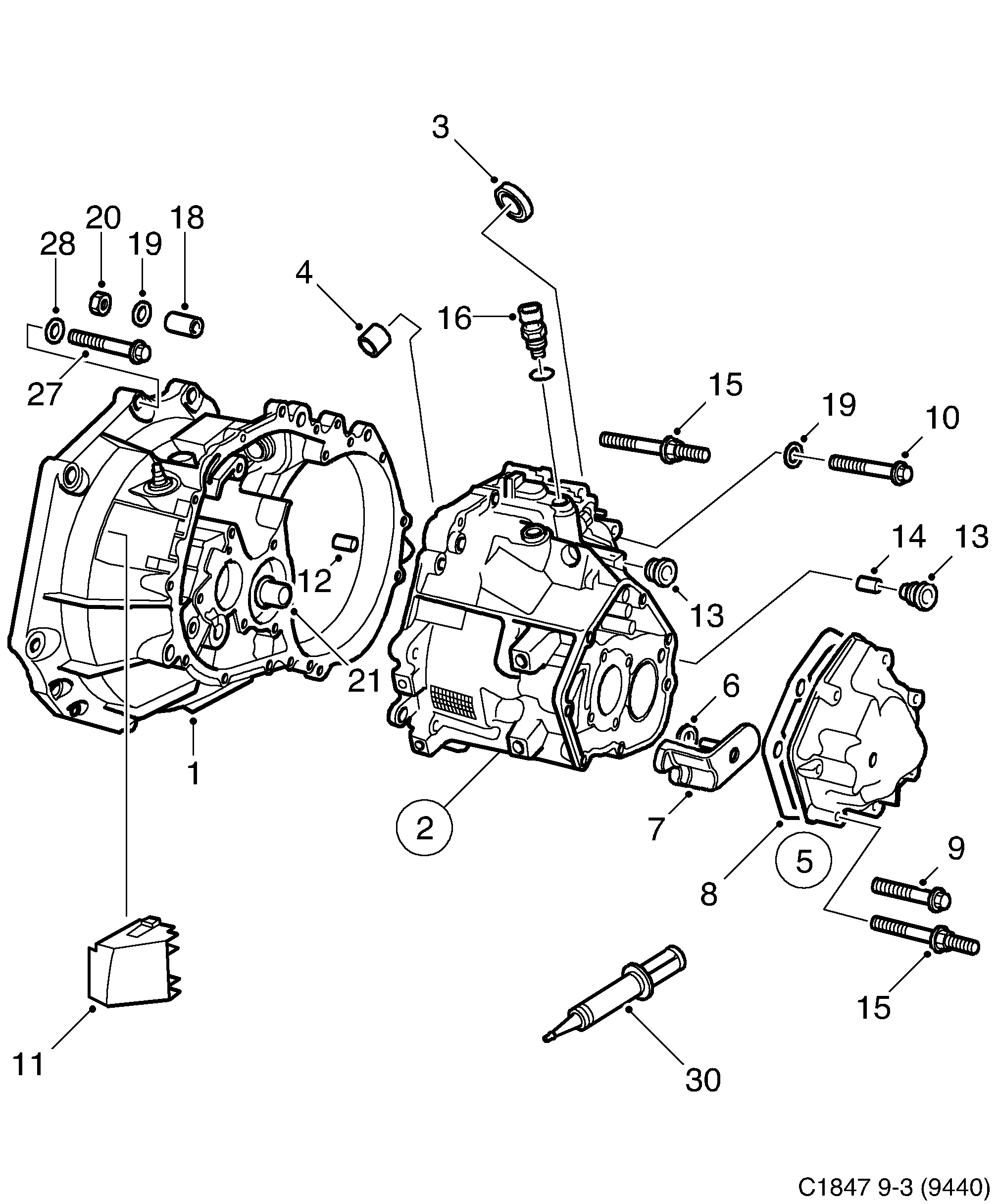 Saab 9-3 (9440) Transmission housing 5-speed diagram
