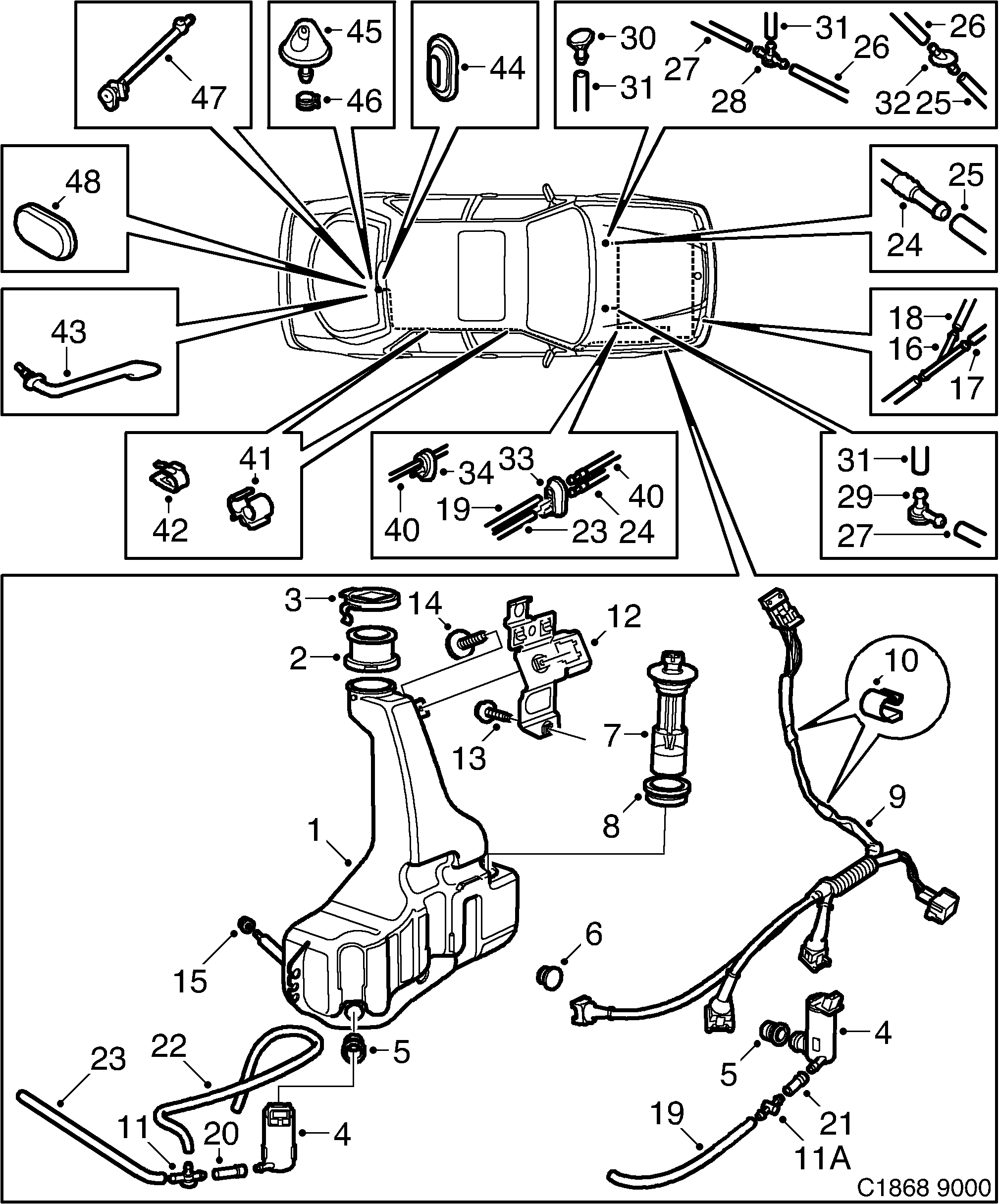 Saab 9000 Washer unit diagram