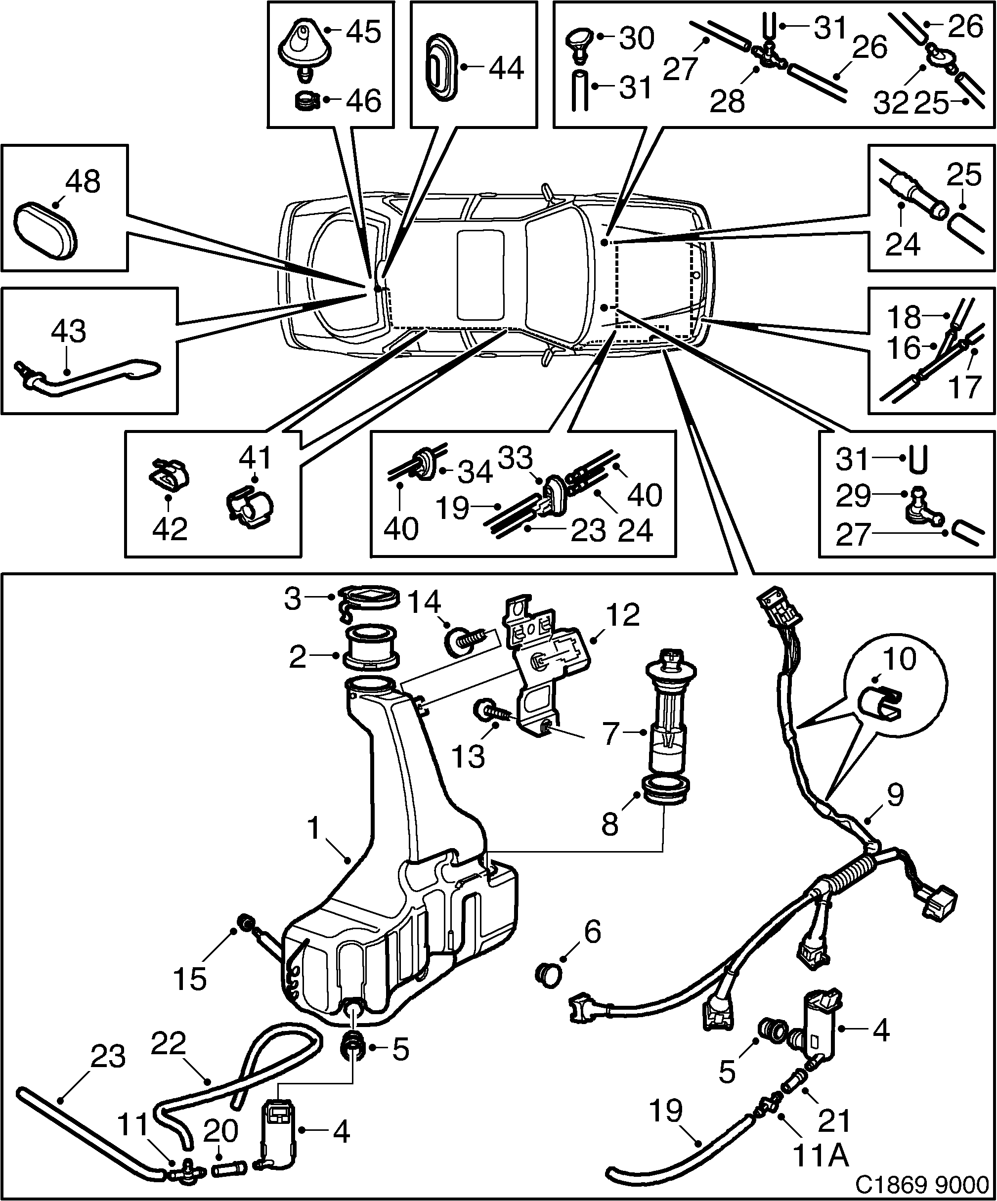 Saab 9000 Washer unit diagram