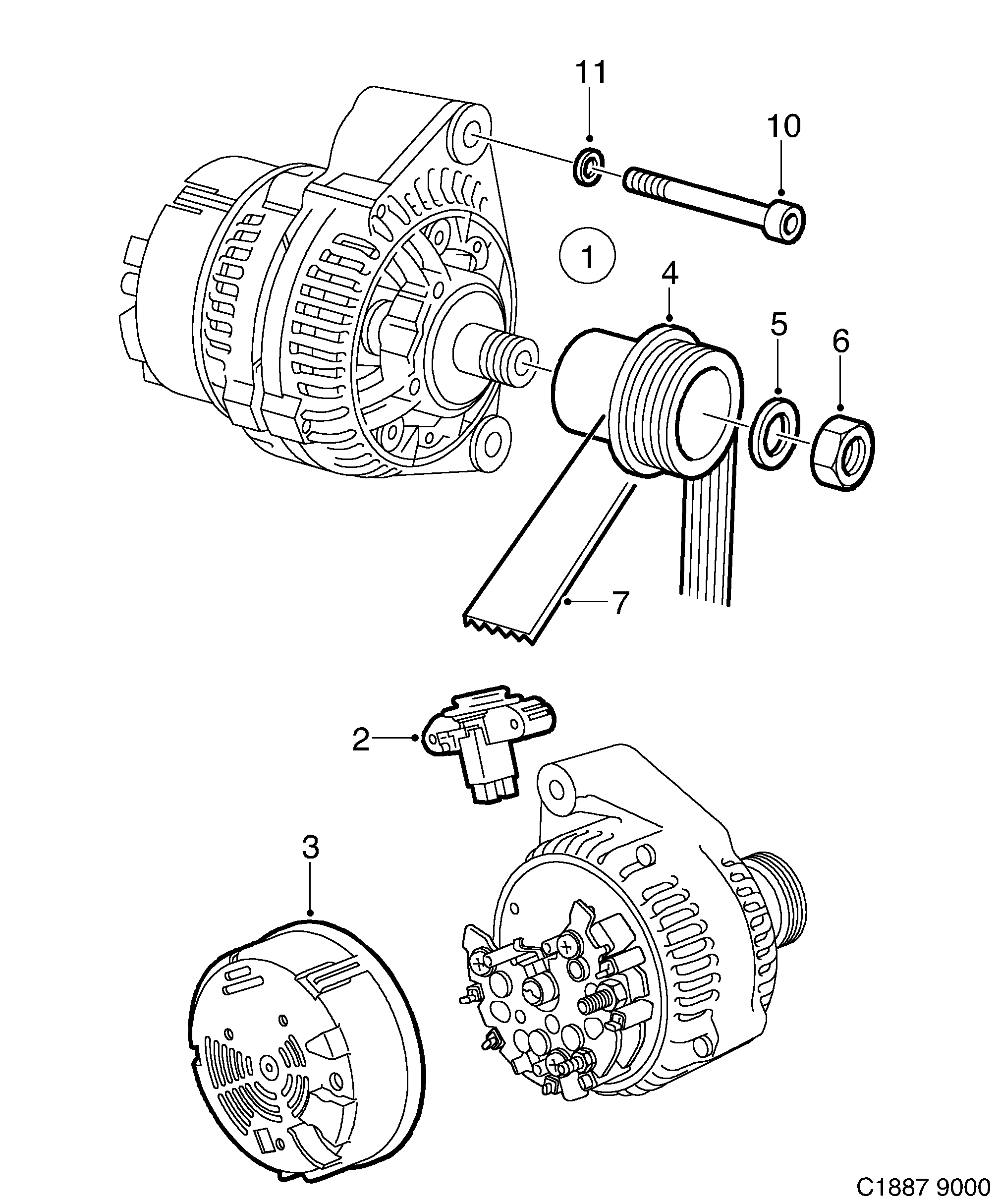 Saab 9000 Bosch 90A diagram