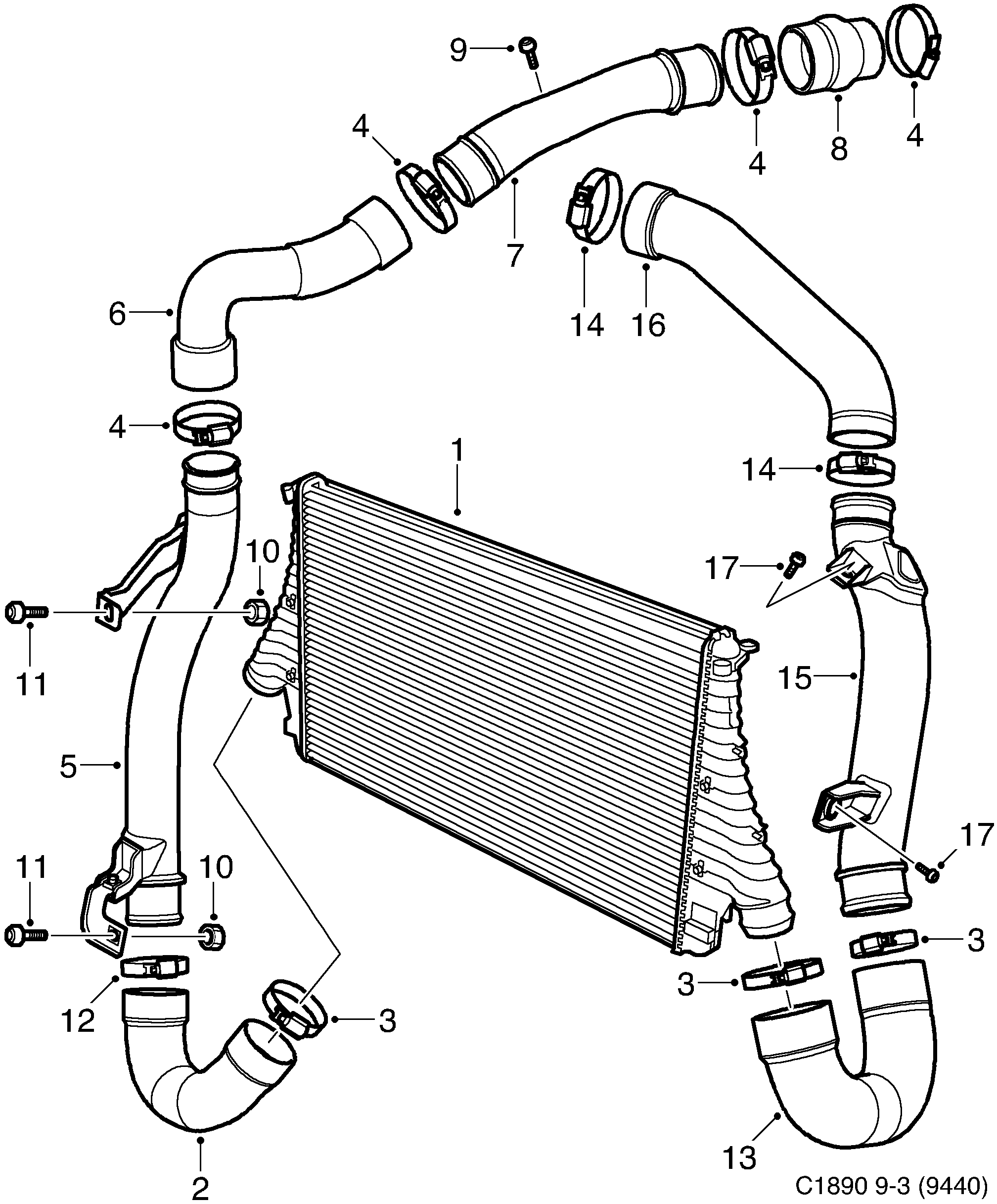 Saab 9-3 (9440) Charge air cooler diagram