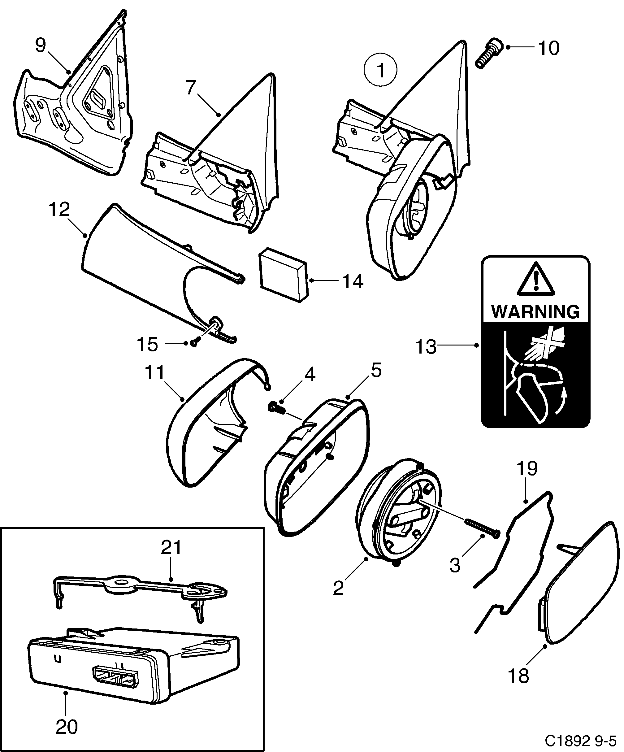 Saab 9-5 (9600) External mirror diagram