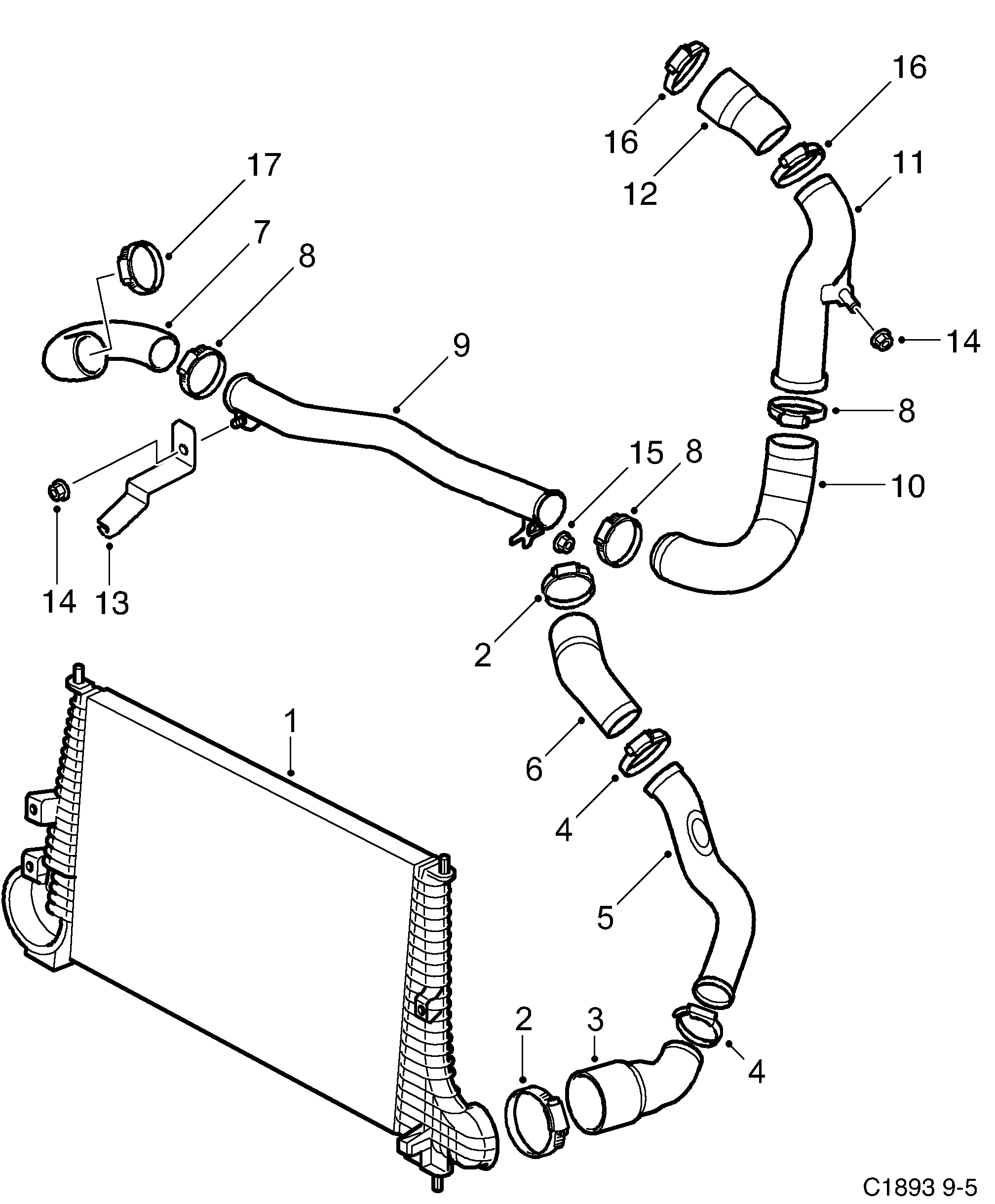 Saab 9-5 (9600) Charge air cooler diagram