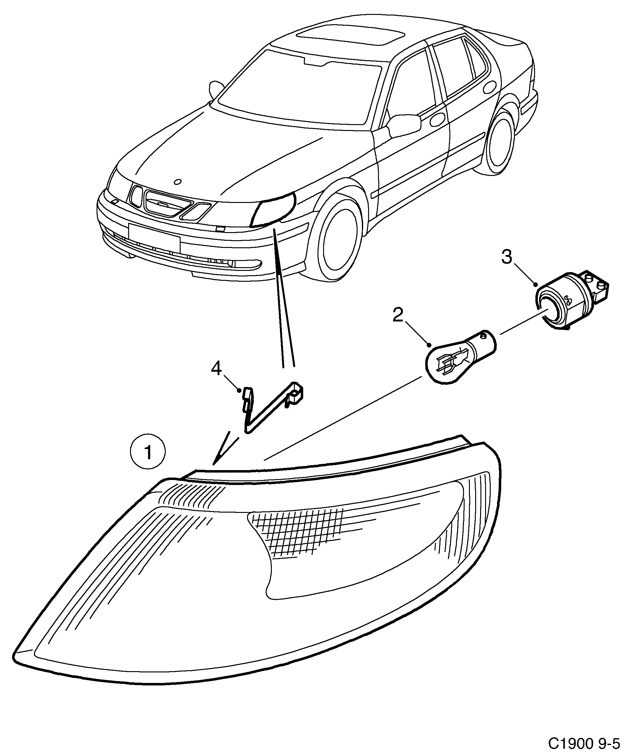 Saab 9-5 (9600) Lamp cluster diagram