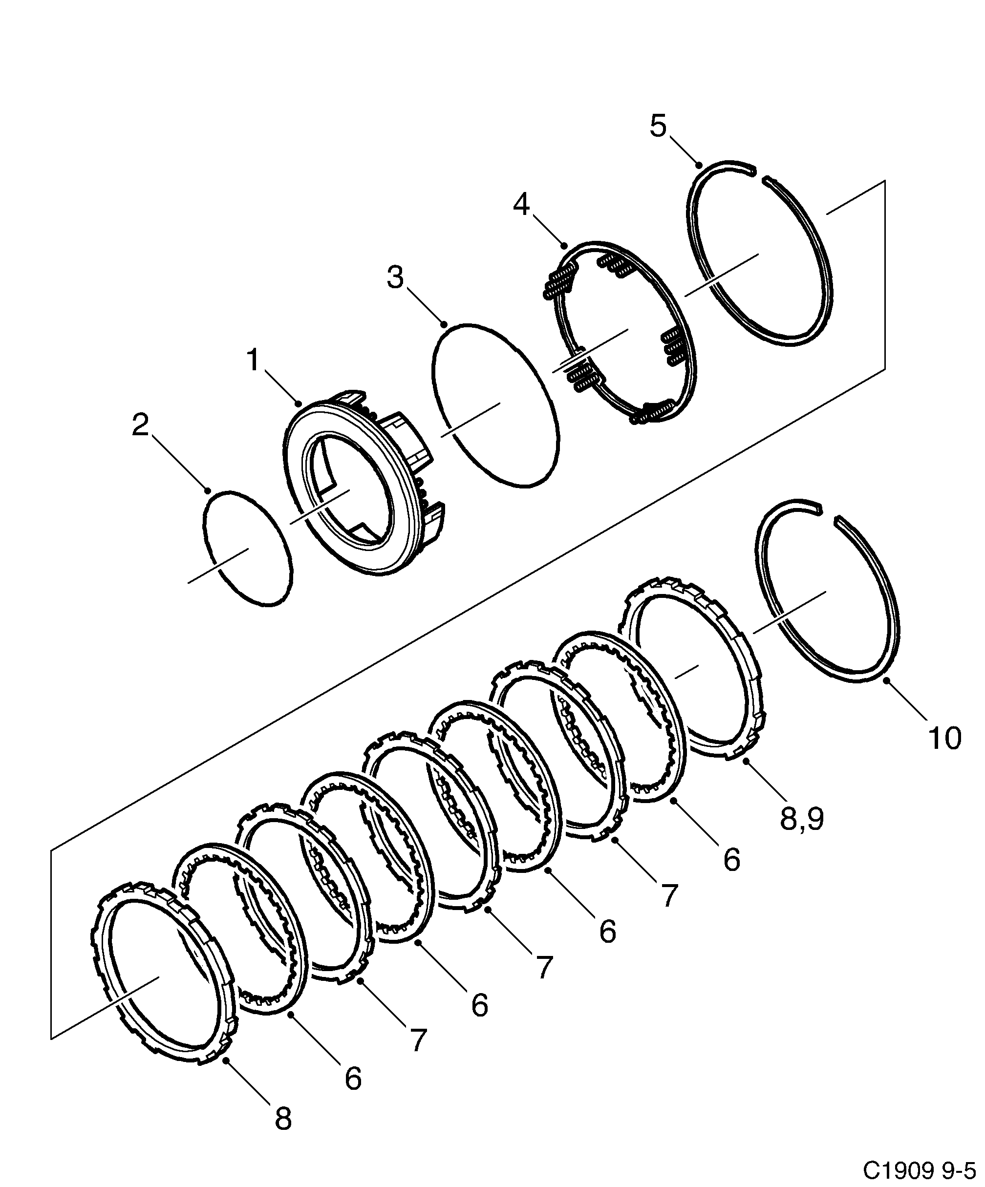 Saab 9-5 (9600) Freewheel F2 and brake B3 diagram