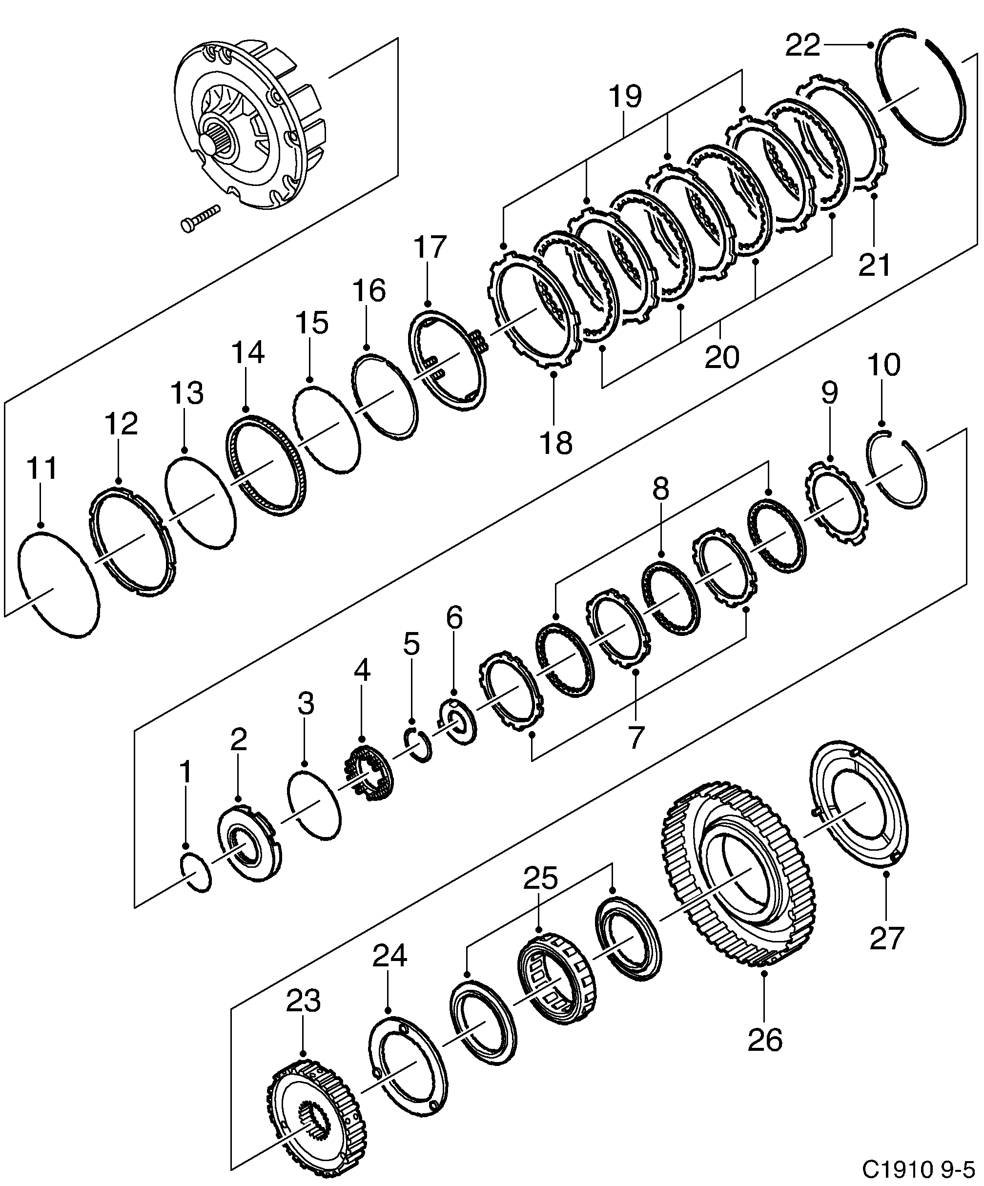 Saab 9-5 (9600) Freewheel F1 Brakes B1 and B2 diagram