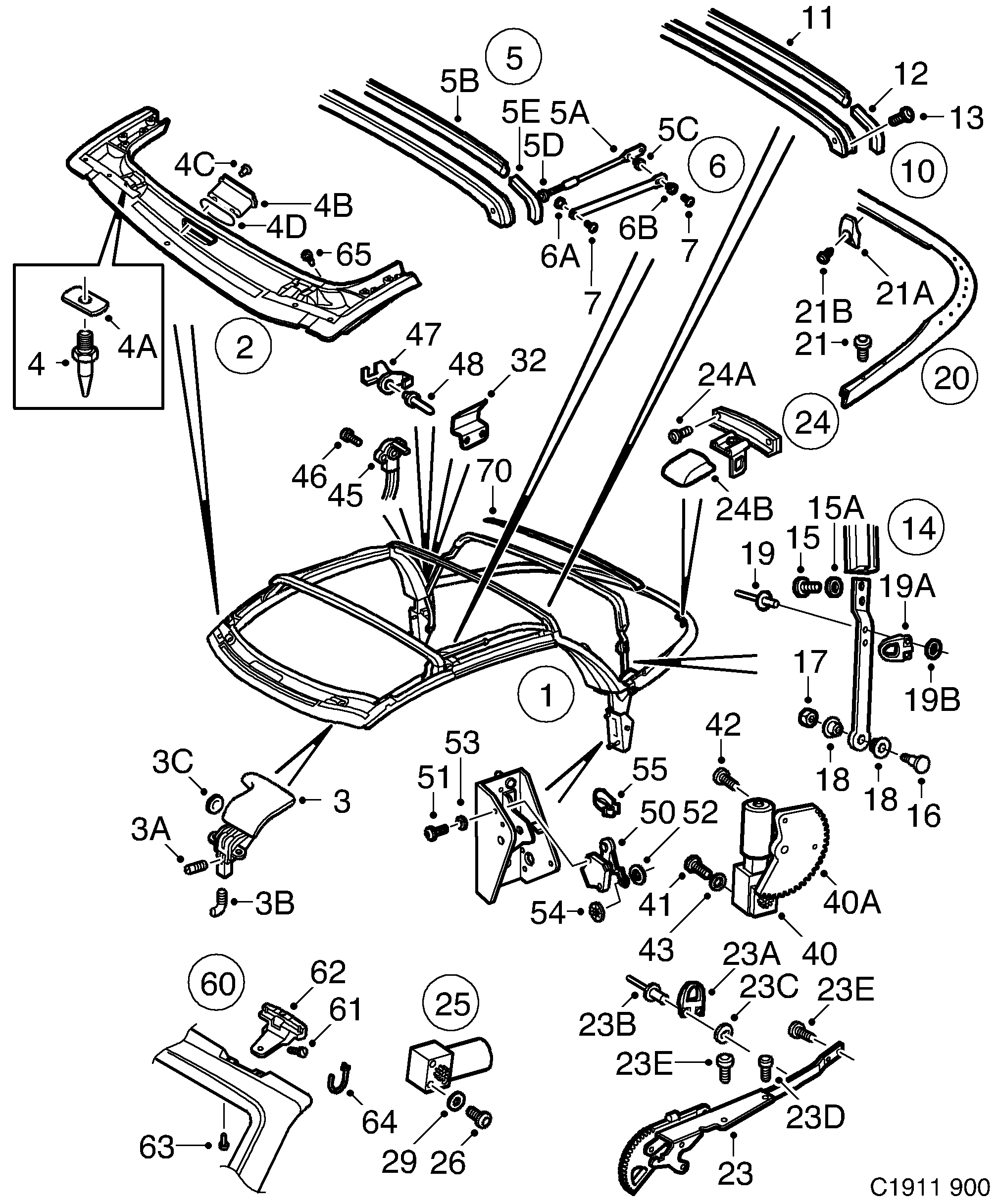 Saab 900 Bow 1, 2, 3, 4 and 5 diagram