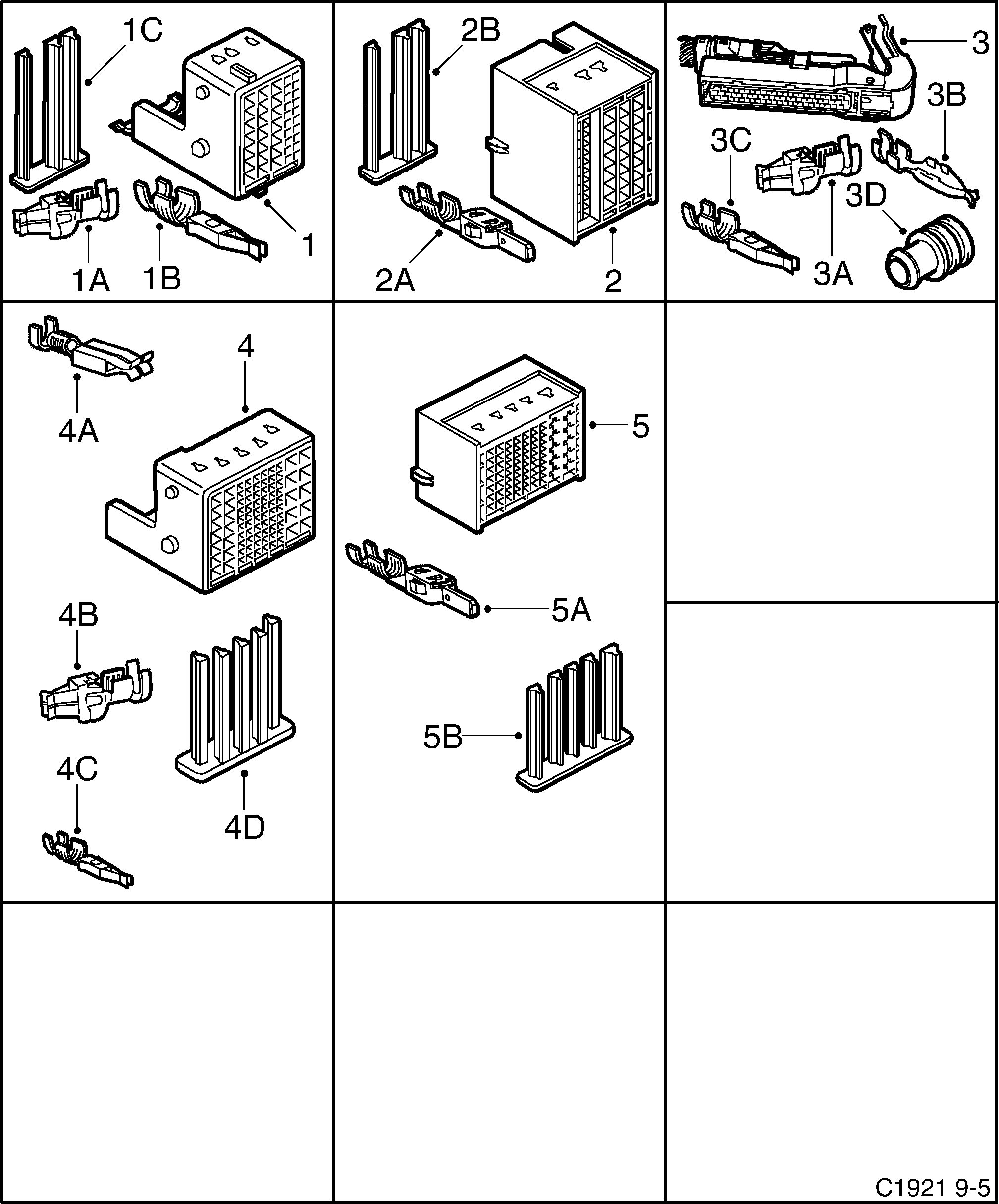 Saab 9-5 (9600) Connector housing etc 43-pin- diagram
