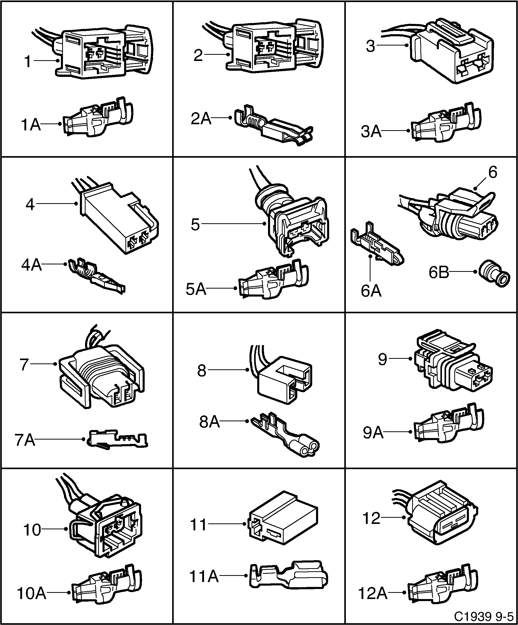 Saab 9-5 (9600) Connector housing etc 2-pole diagram