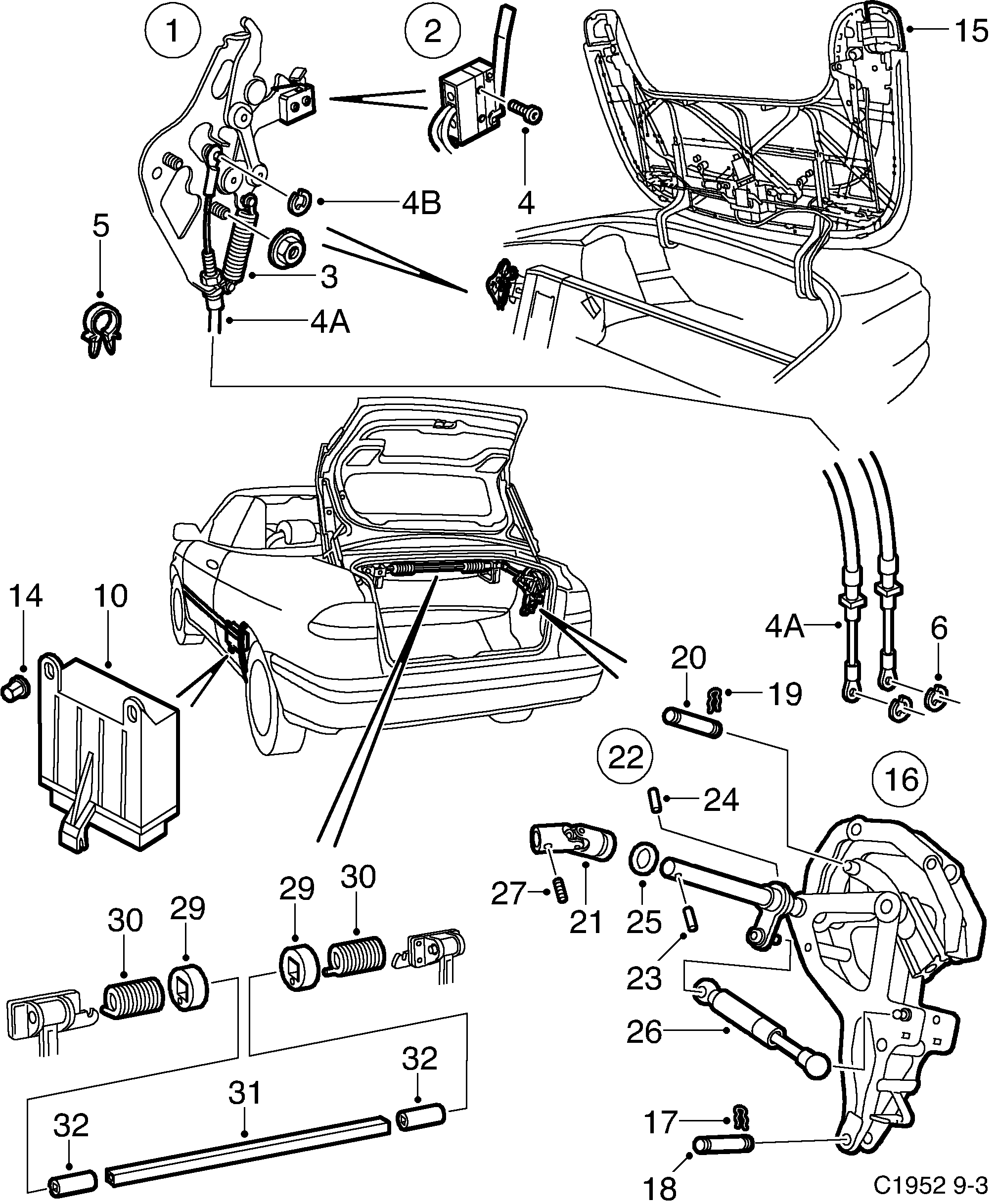 Saab 9-3 (9400) Tonneau cover Part 1 diagram