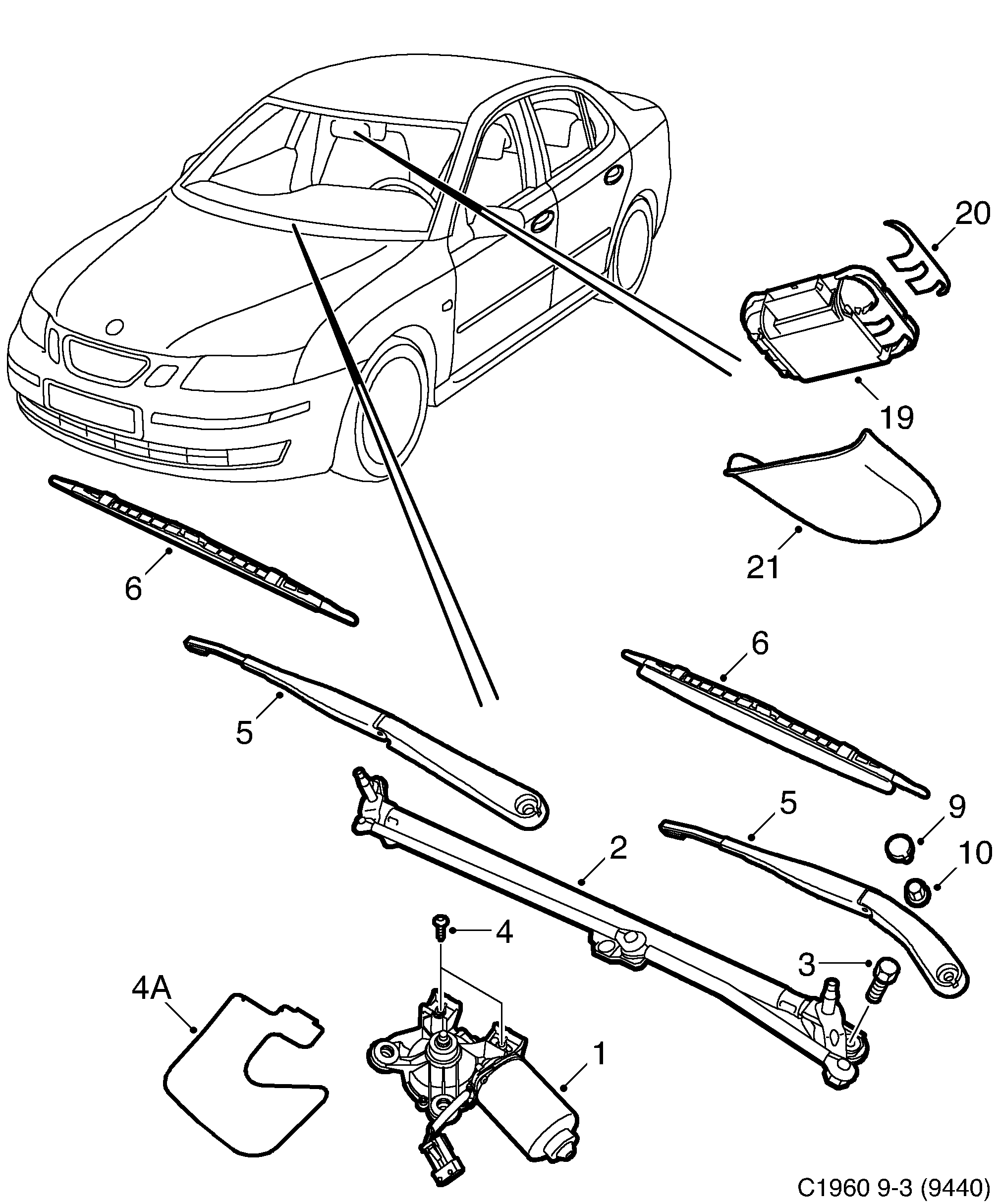Saab 9-3 (9440) Windshield wiper diagram