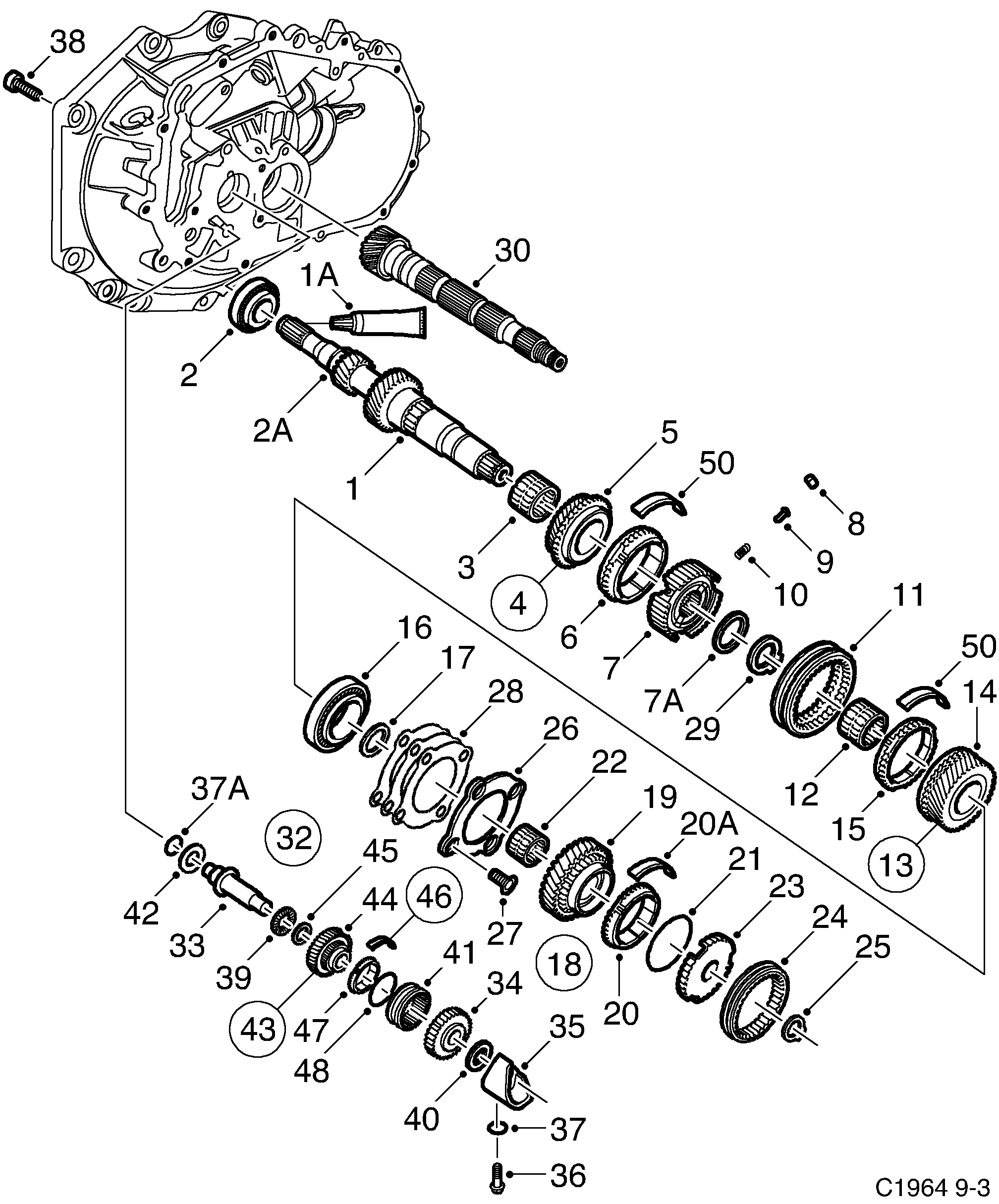 Saab 9-3 (9400) Shafts, gears Input shaft diagram
