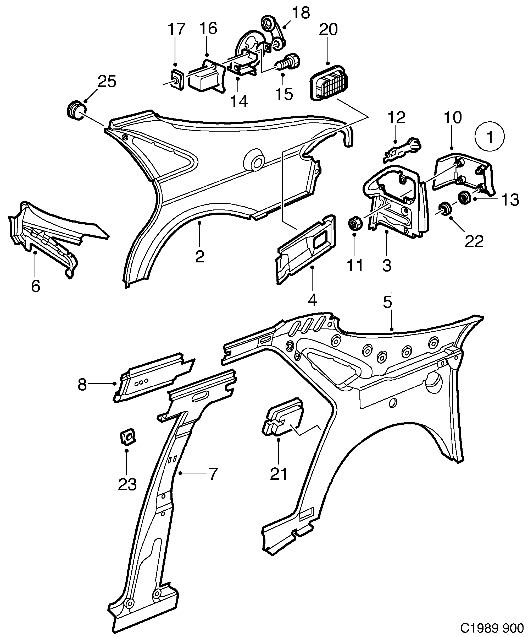 Saab 900 Valance diagram