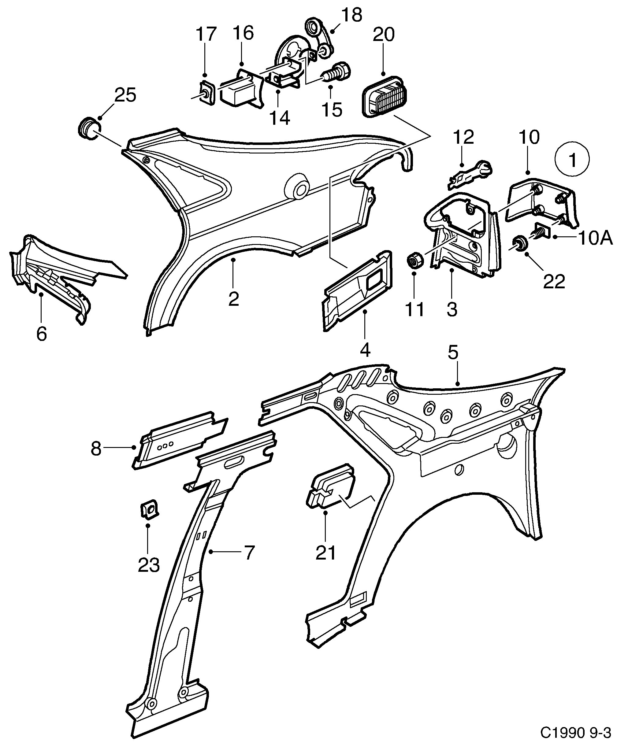 Saab 9-3 (9400) Valance diagram