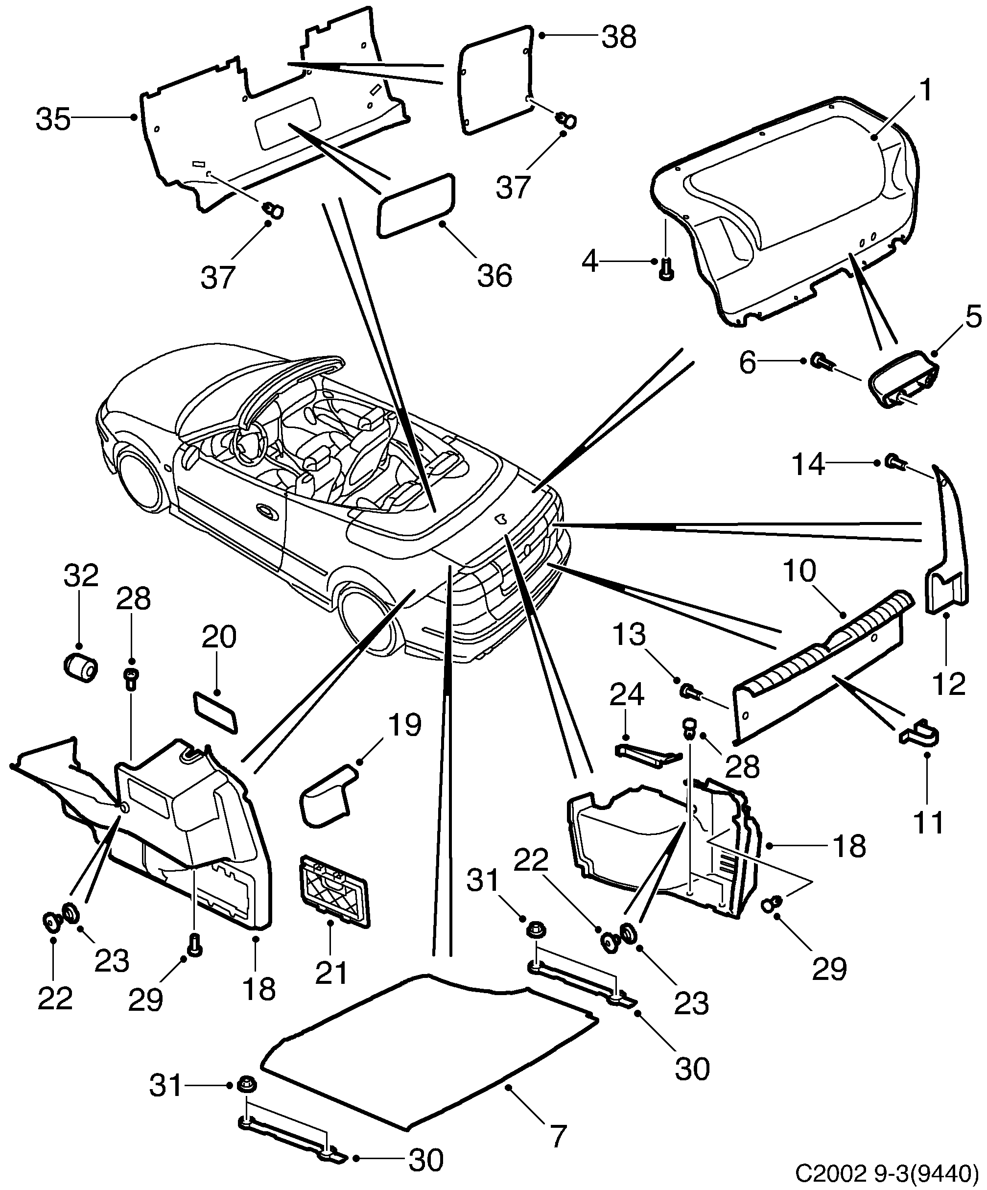 Saab 9-3 (9440) Trunk diagram