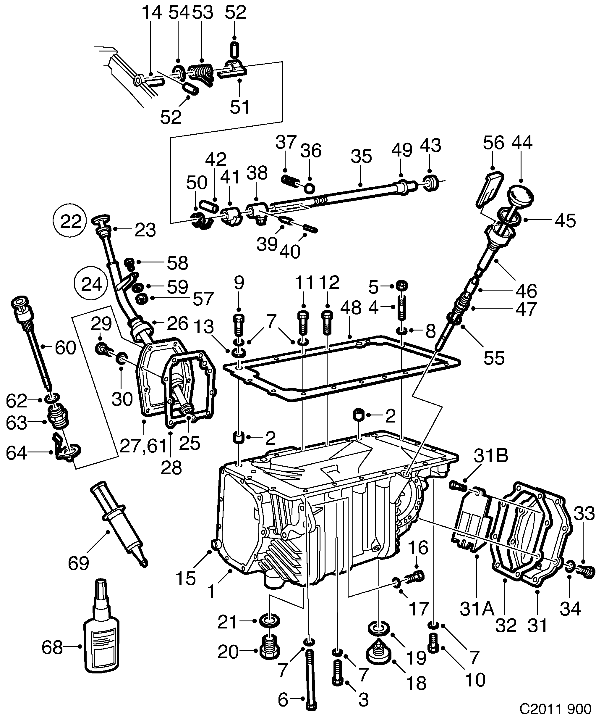 Saab 900 Gear box case, oil pan diagram