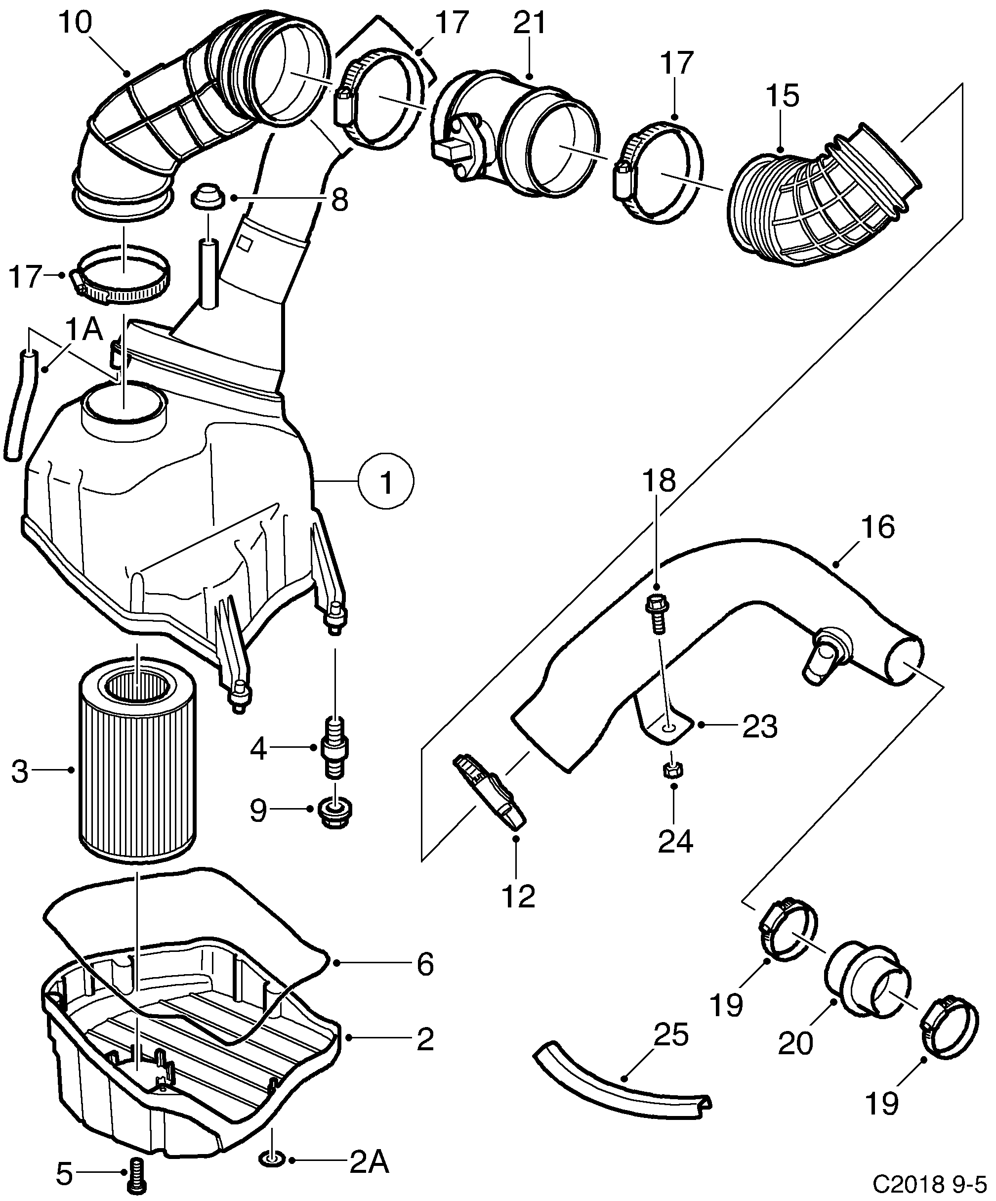 Saab 9-5 (9600) Air cleaner With water separator diagram