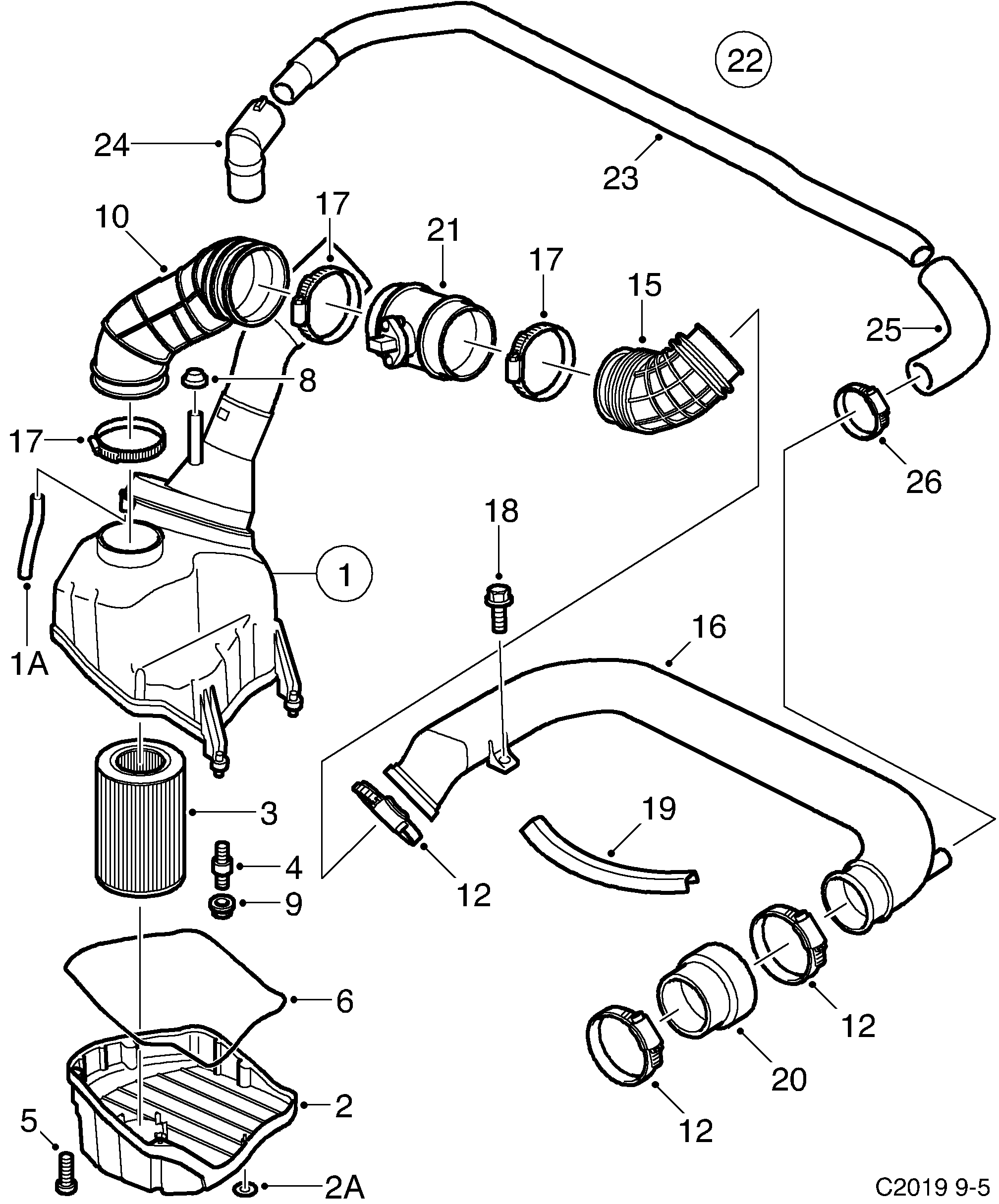 Saab 9-5 (9600) Air cleaner With water separator diagram
