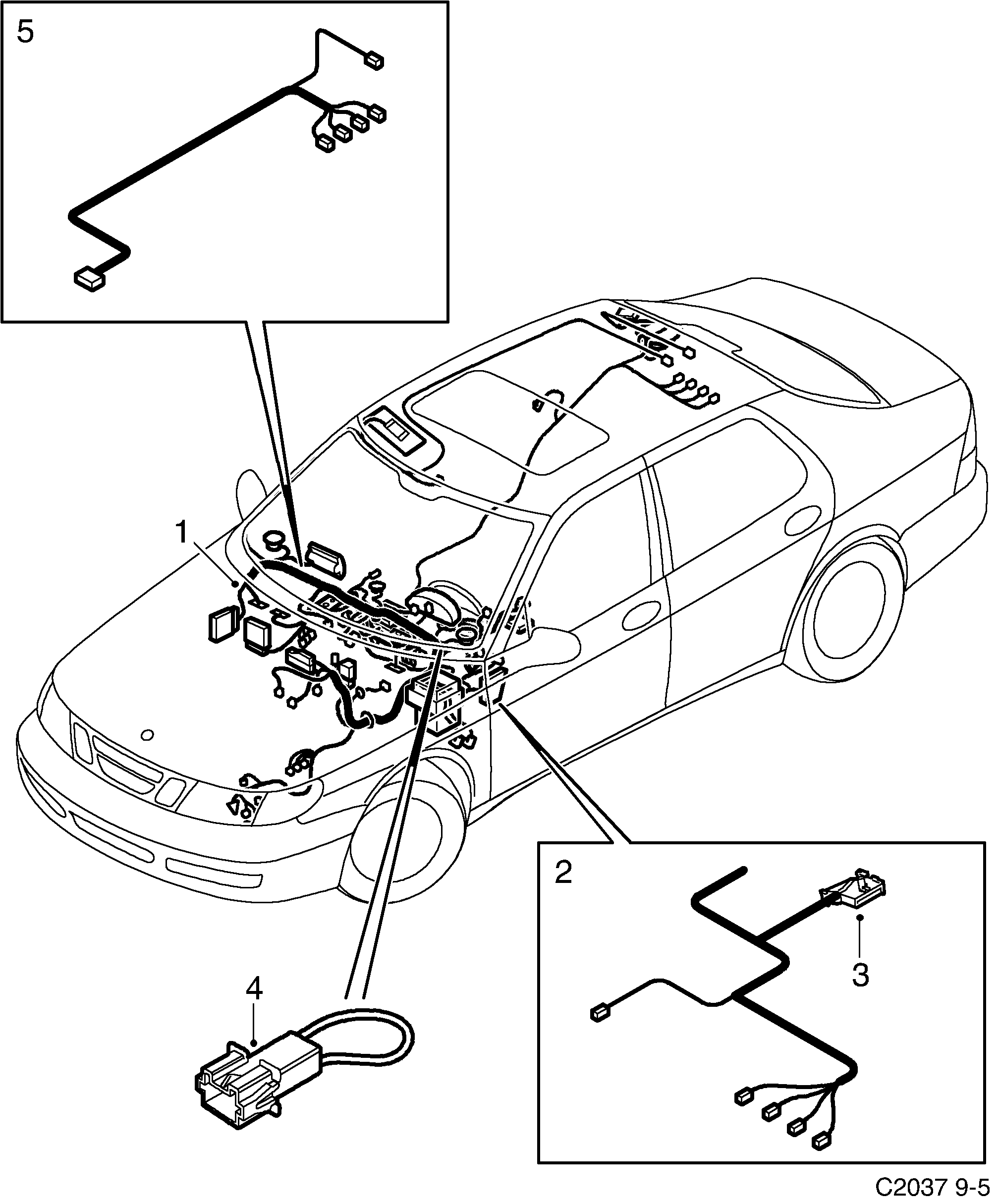 Saab 9-5 (9600) Instrument panel diagram