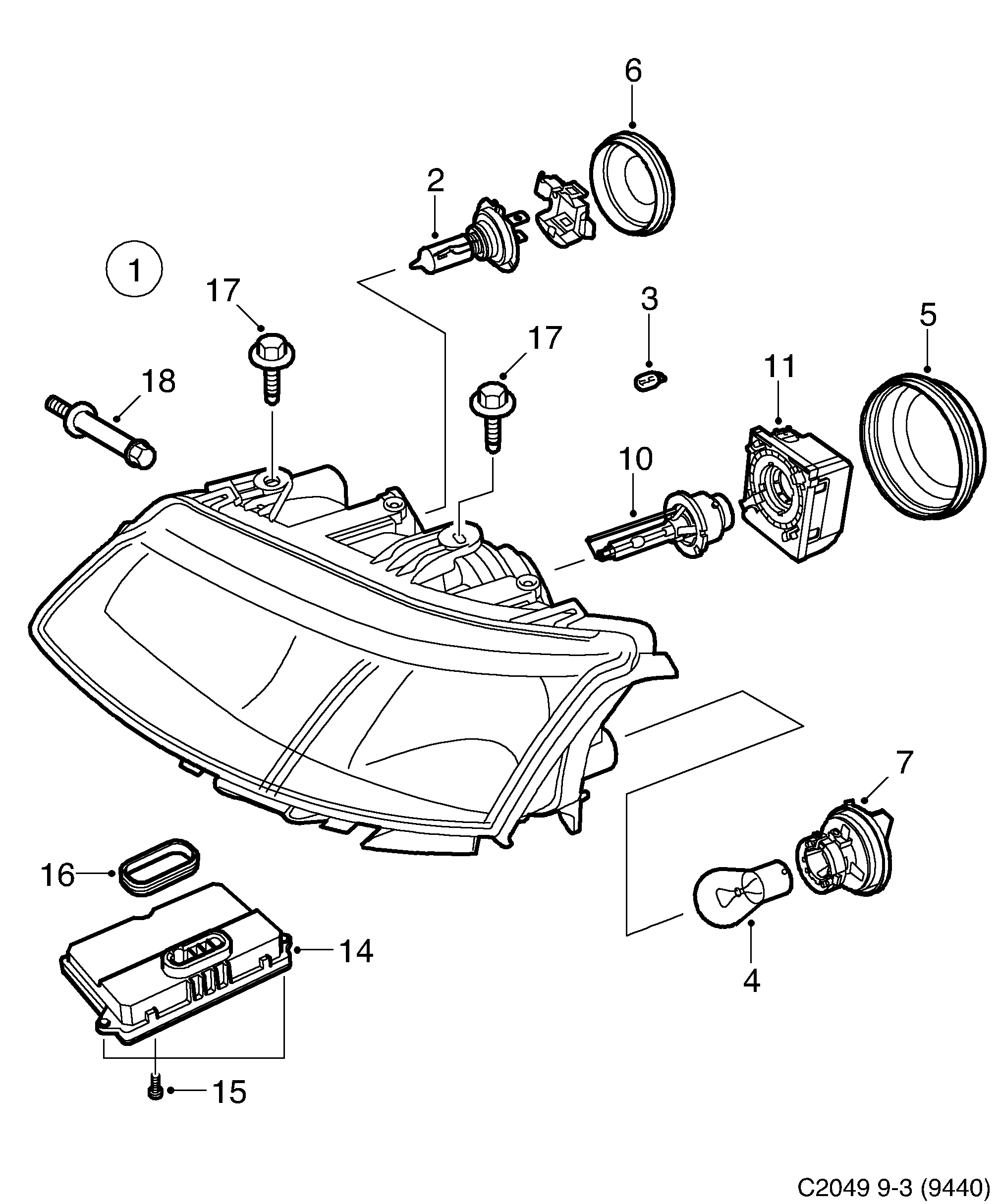 Saab 9-3 (9440) Headlamp Xenon diagram