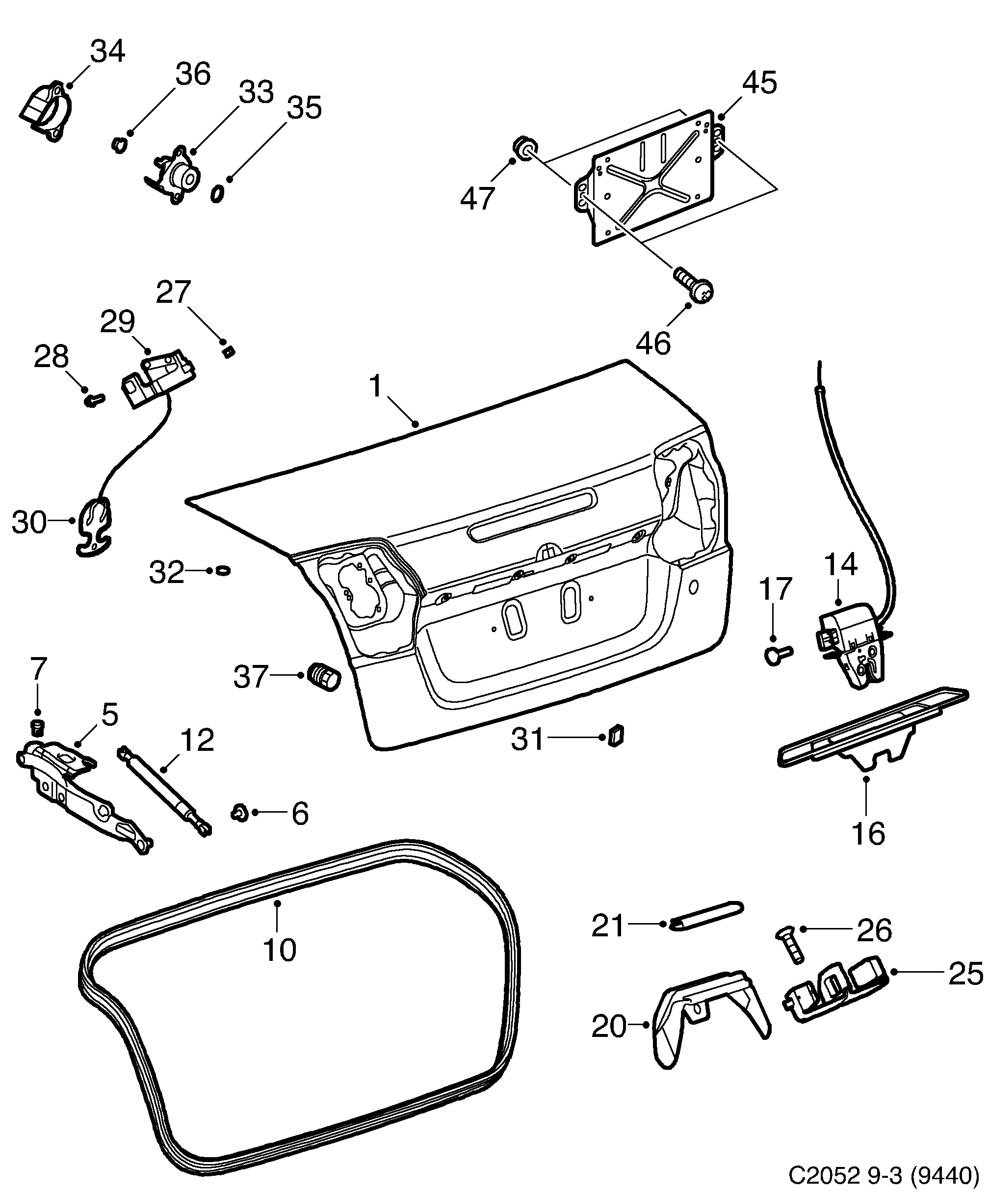 Saab 9-3 (9440) Trunk lid lock diagram