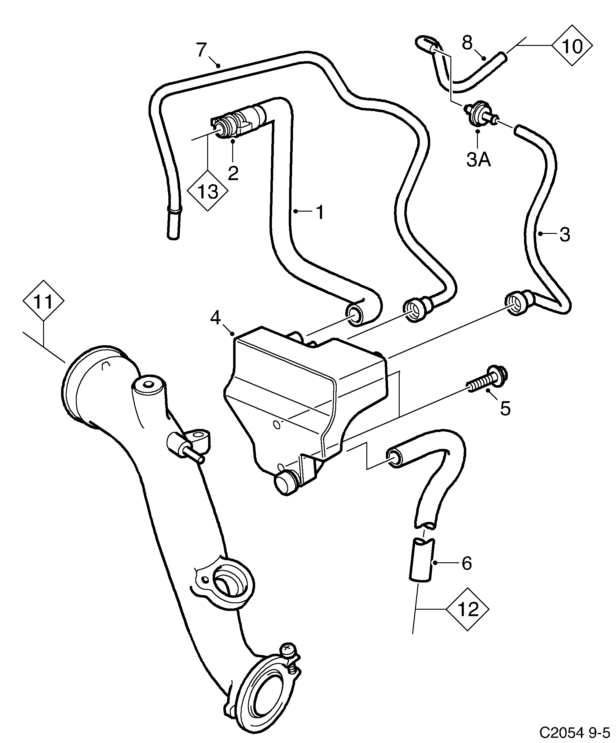 Saab 9-5 (9600) Crank case ventilation diagram