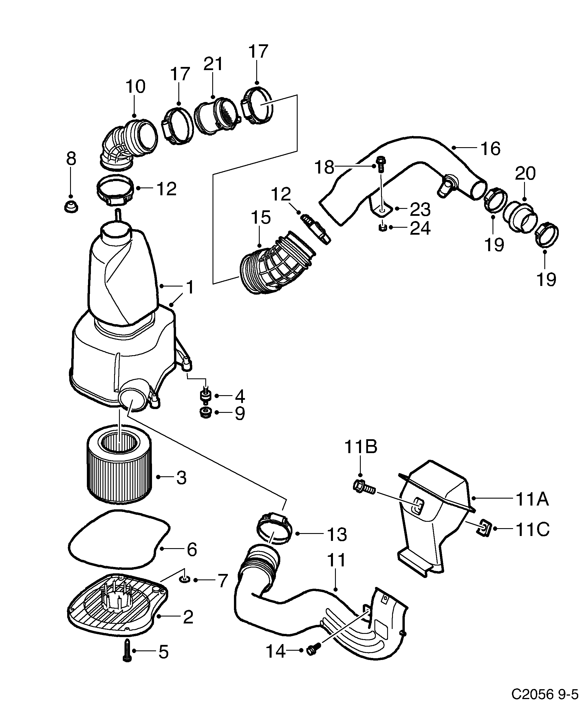 Saab 9-5 (9600) Air cleaner Without water separator diagram
