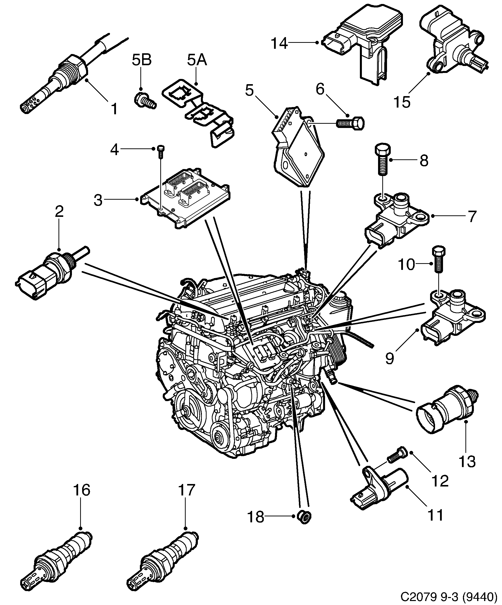 Saab 9-3 (9440) Sensor Sensor diagram