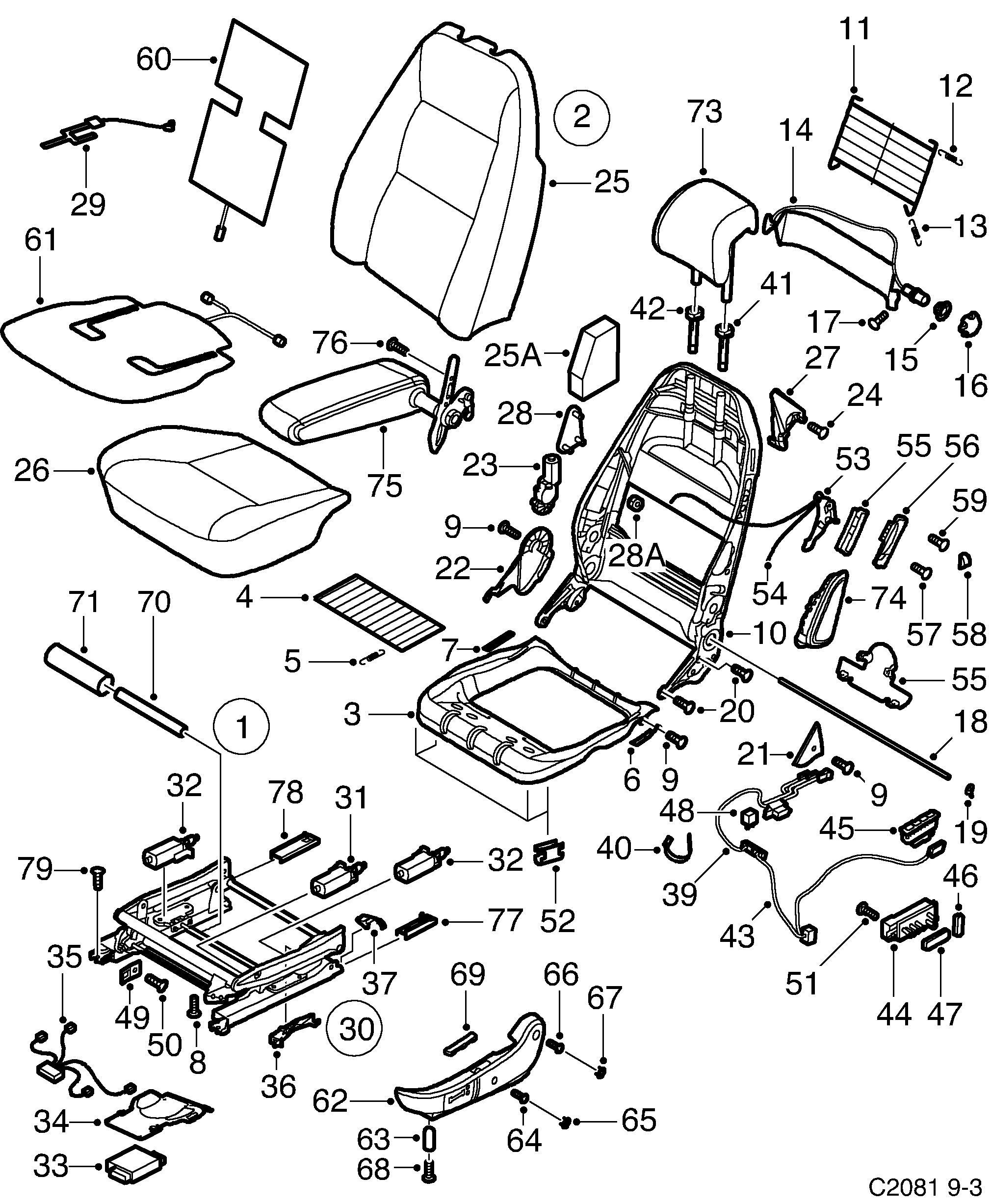 Saab 9-3 (9400) Seat Electrically adjustable diagram