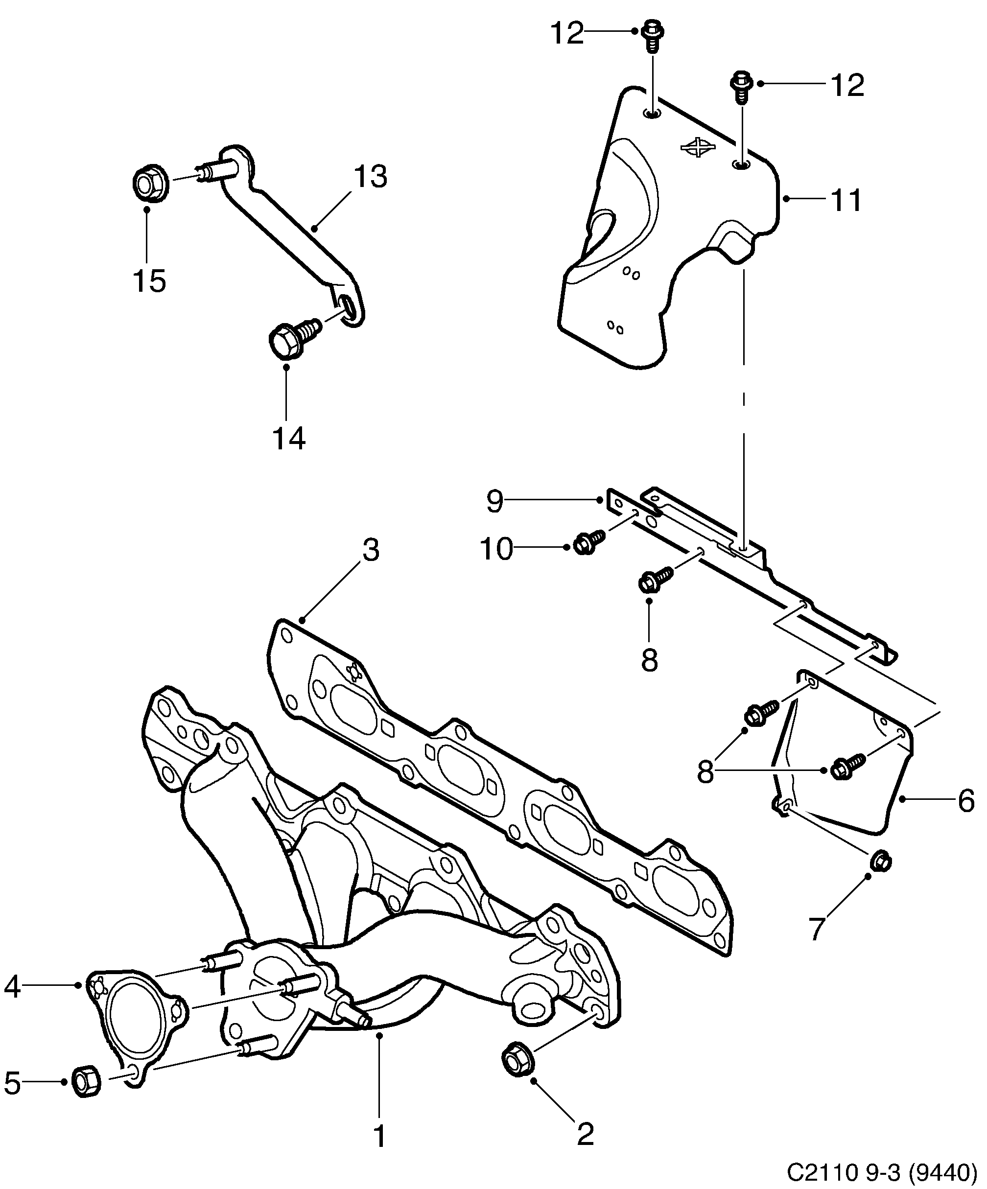 Saab 9-3 (9440) Exhaust manifold diagram