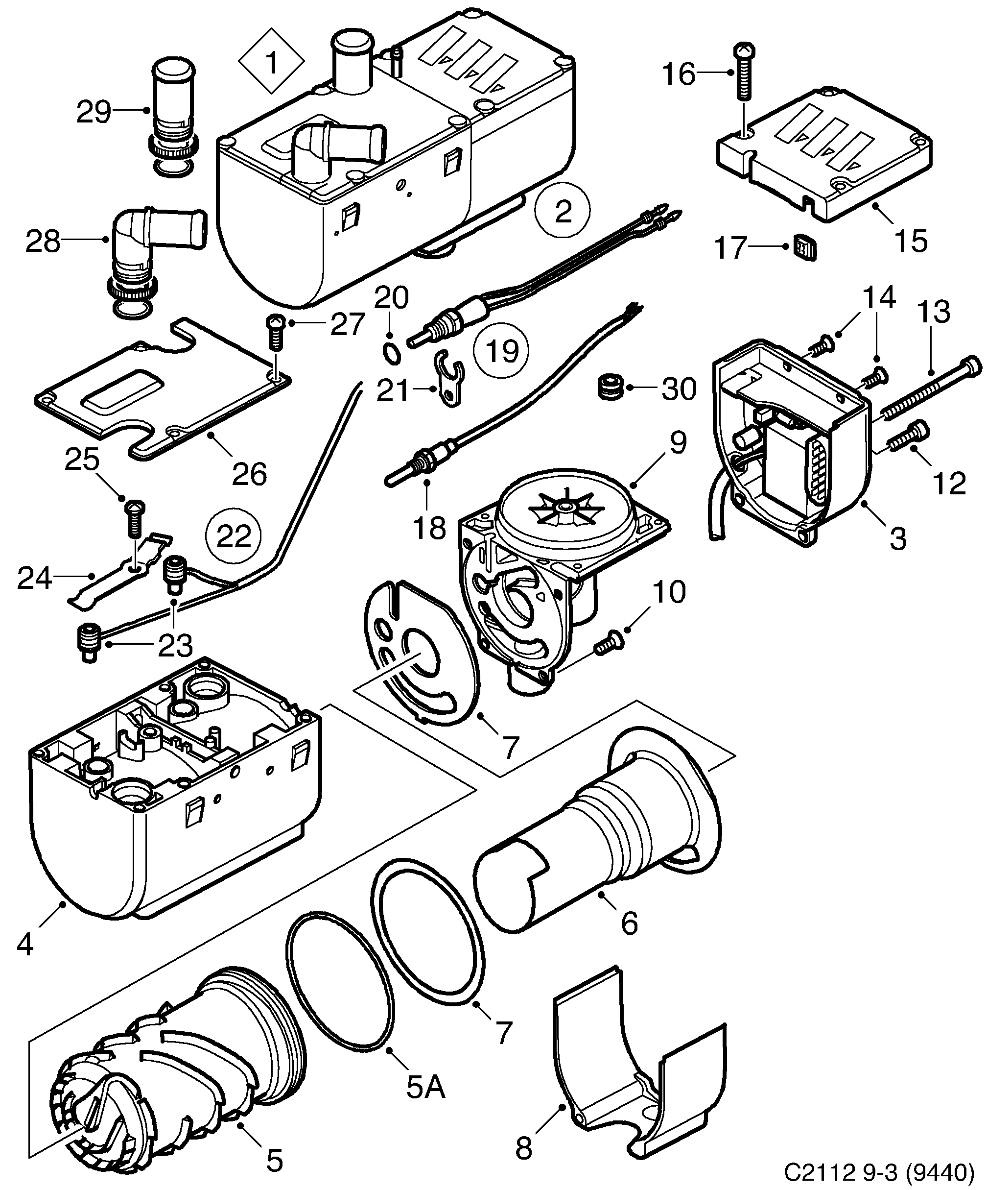 Saab 9-3 (9440) Climate control Heater unit diagram