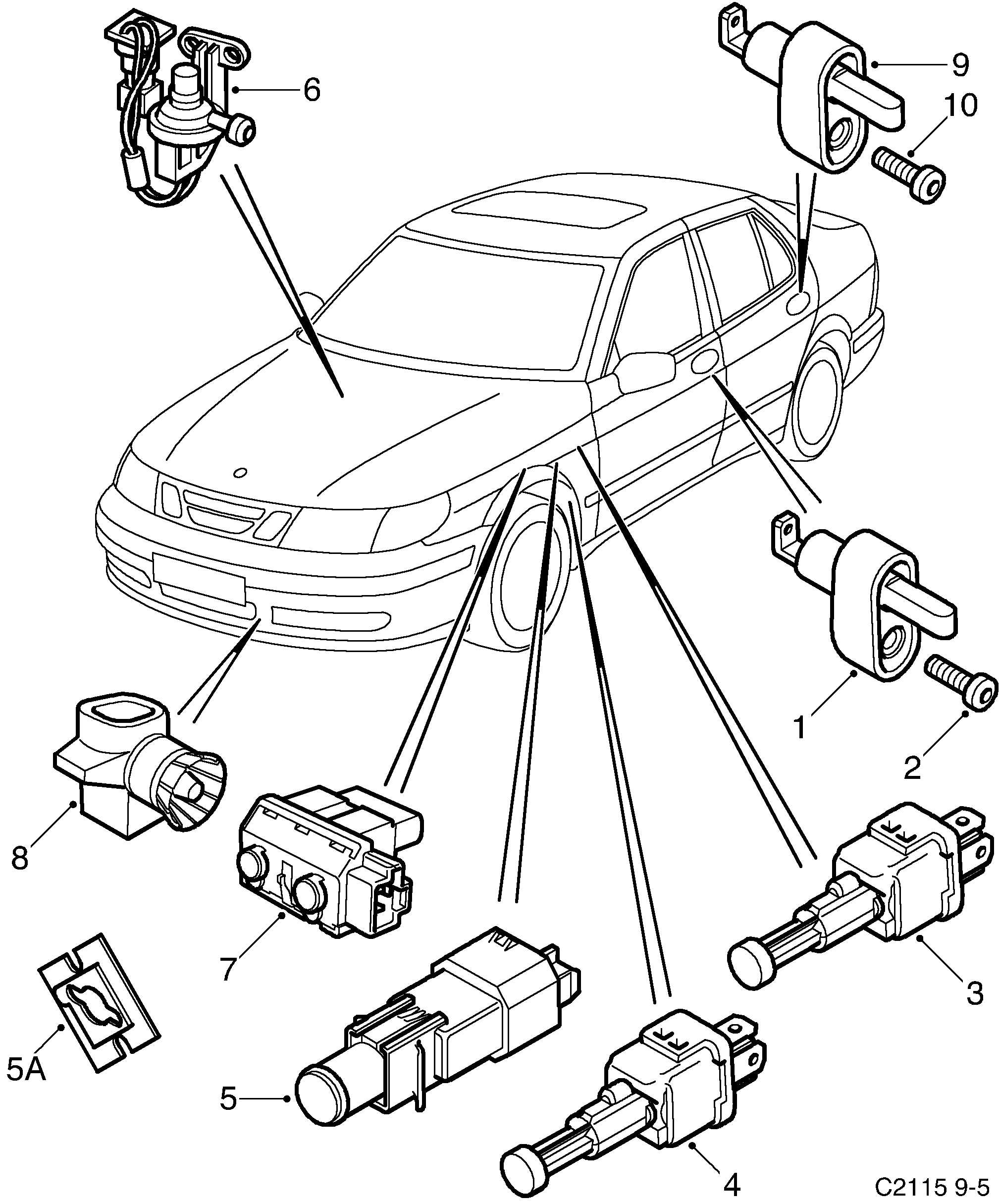 Saab 9-5 (9600) Connectors sensor diagram