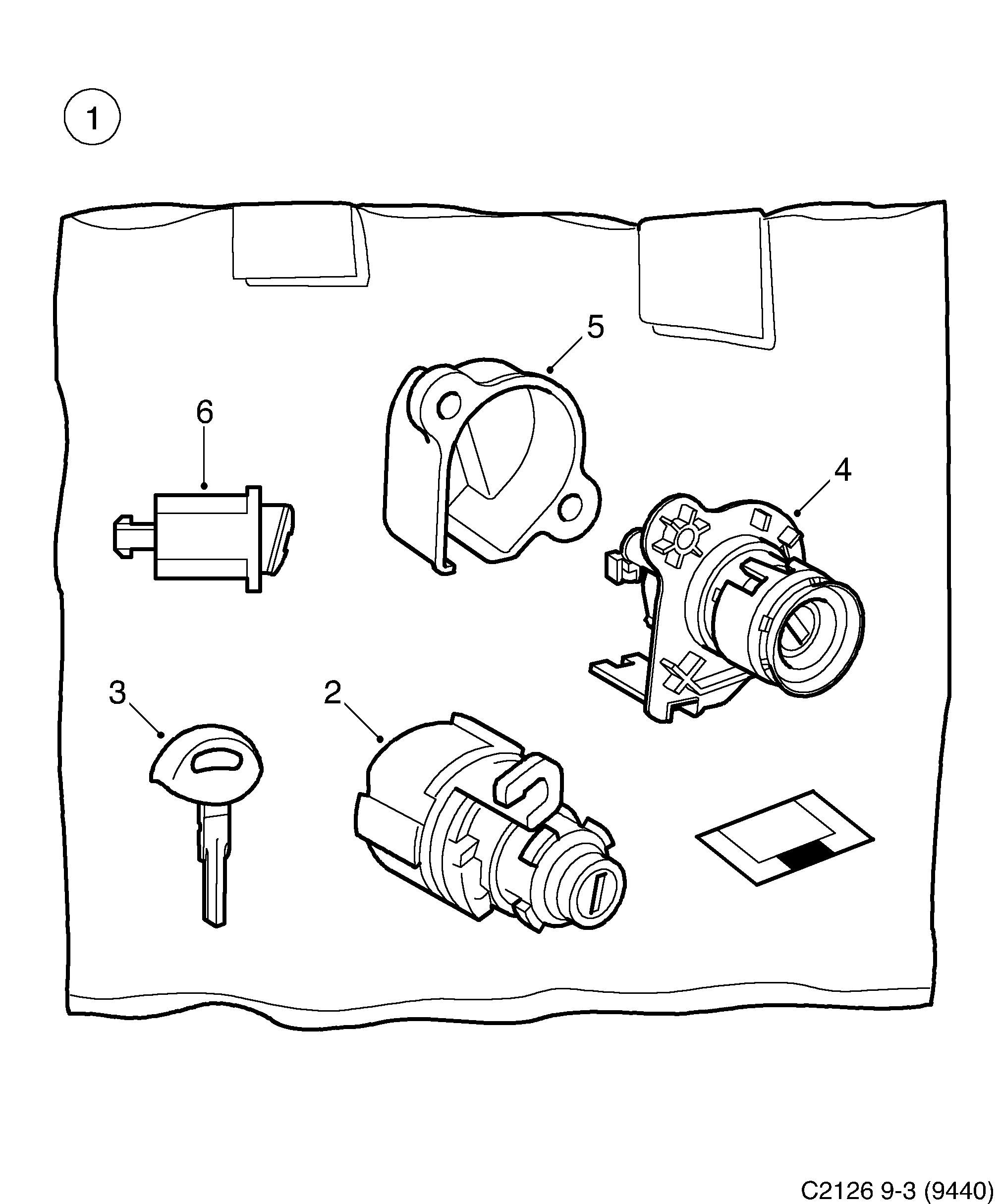 Saab 9-3 (9440) Lock Lock cylinder set diagram