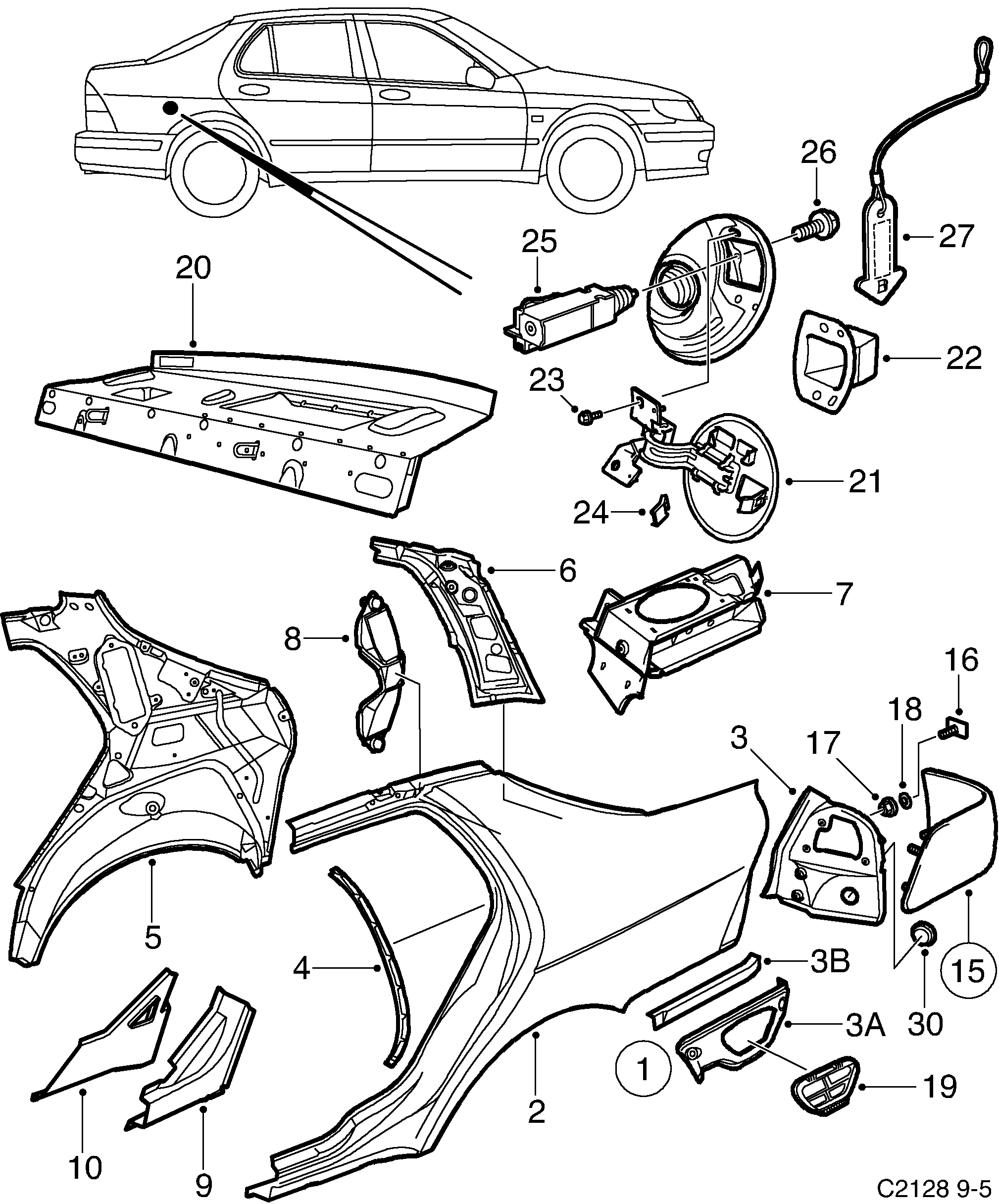 Saab 9-5 (9600) Valance diagram