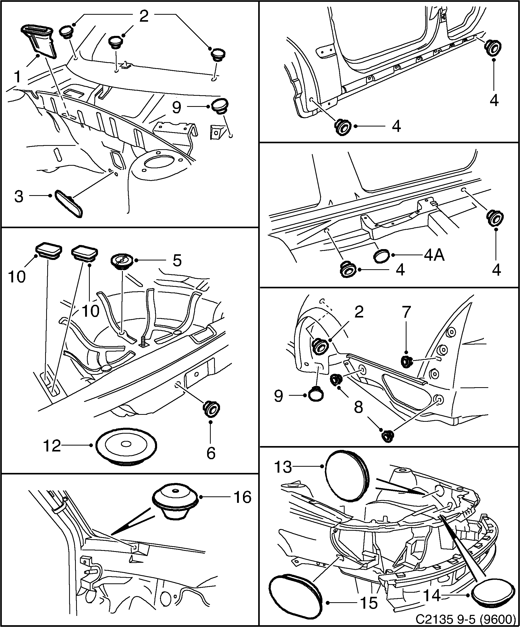 Saab 9-5 (9600) Plugs diagram