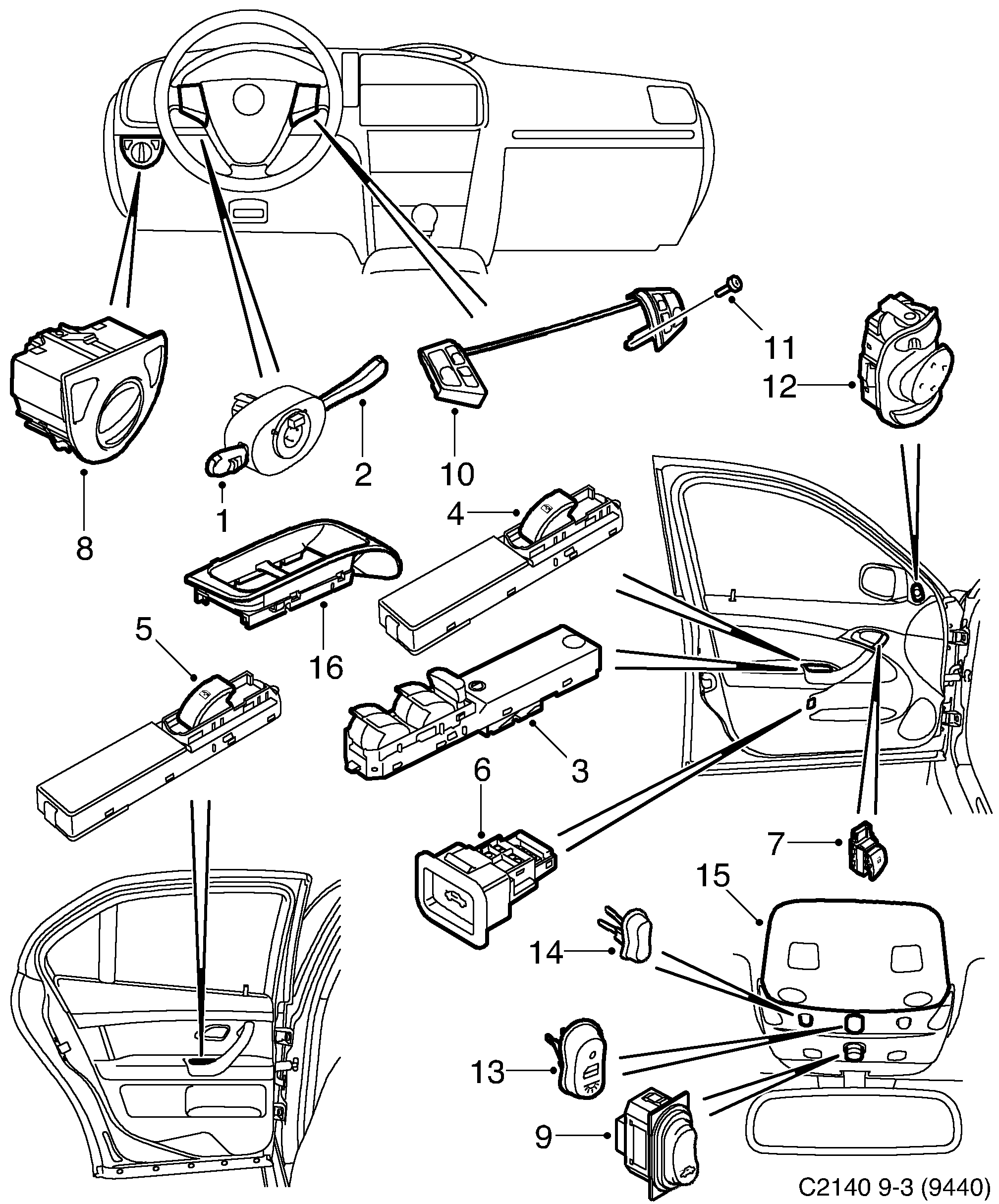 Saab 9-3 (9440) Switch diagram
